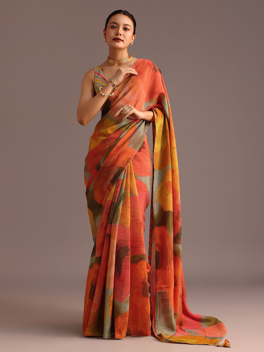 

KALKI Fashion Printed Tissue Saree, Orange