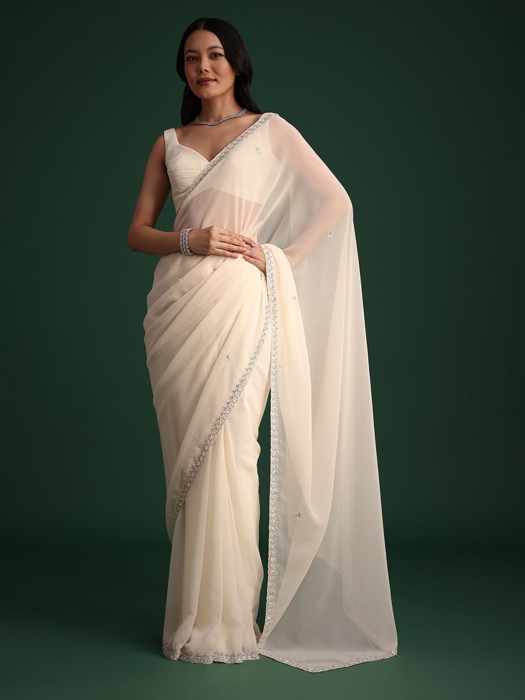 

KALKI Fashion Embroidered Saree, White