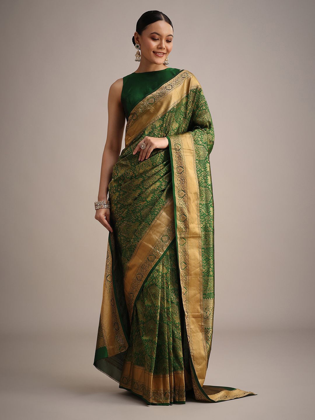 

KALKI Fashion Ethnic Motifs Woven Design Zari Saree, Green