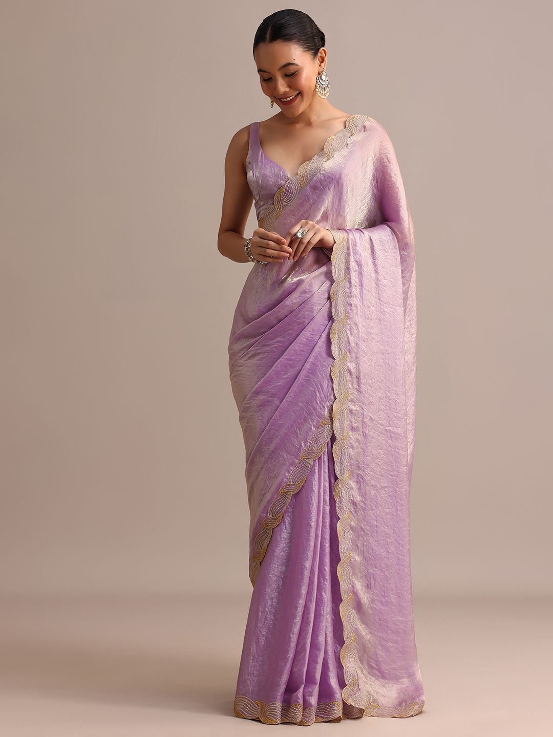 

KALKI Fashion Tissue Saree With Embroidered Border, Purple