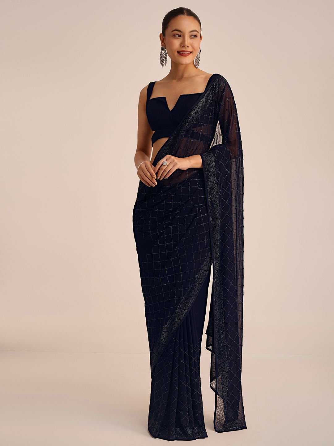 

KALKI Fashion Embellished Beads and Stones Saree, Blue