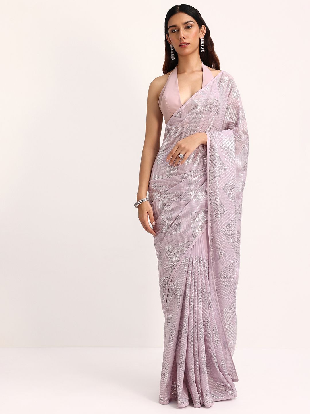 

KALKI Fashion Embellished Mirror Work Saree, Purple