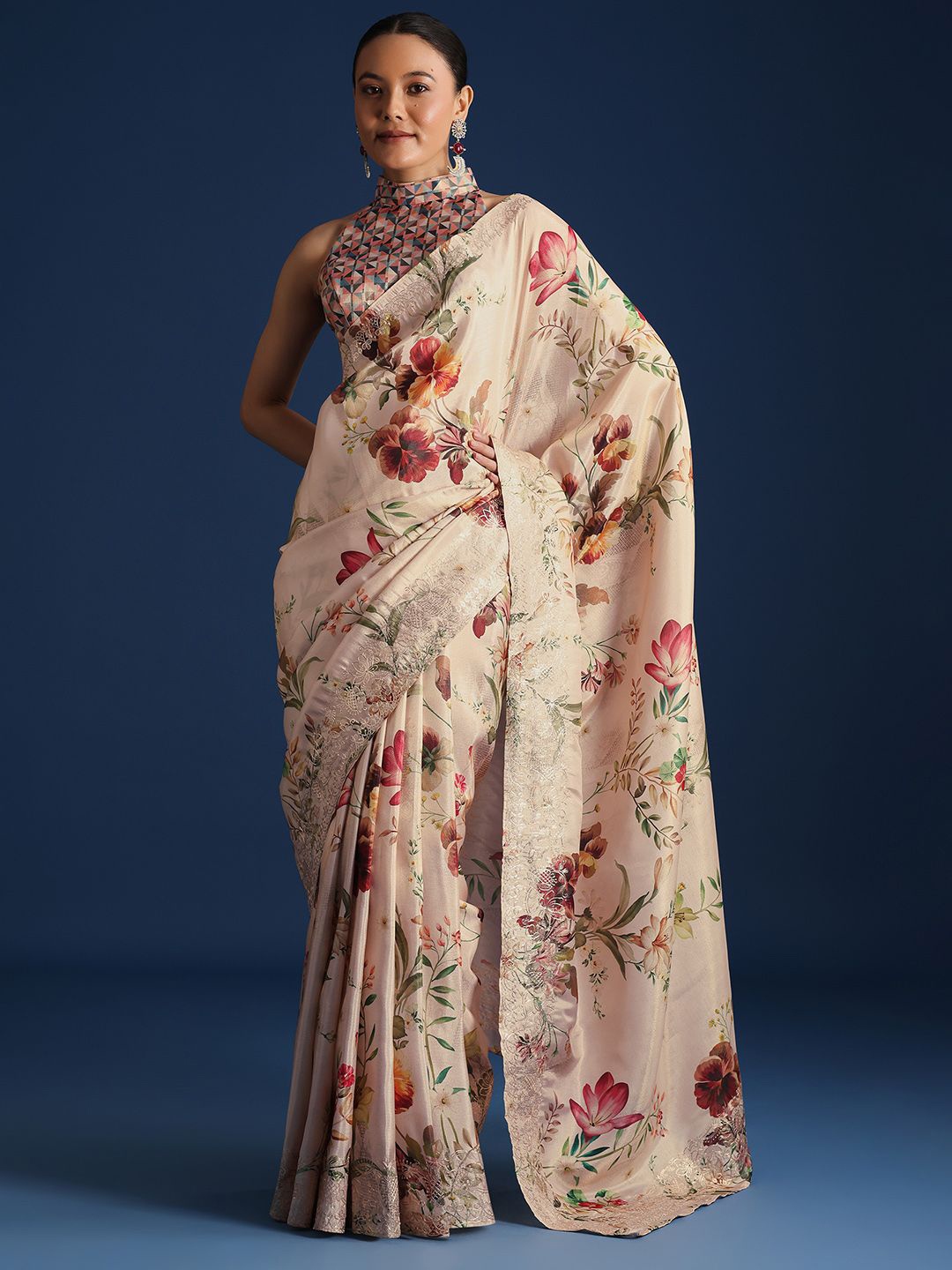 

KALKI Fashion Women Floral Printed Tissue Saree, Beige