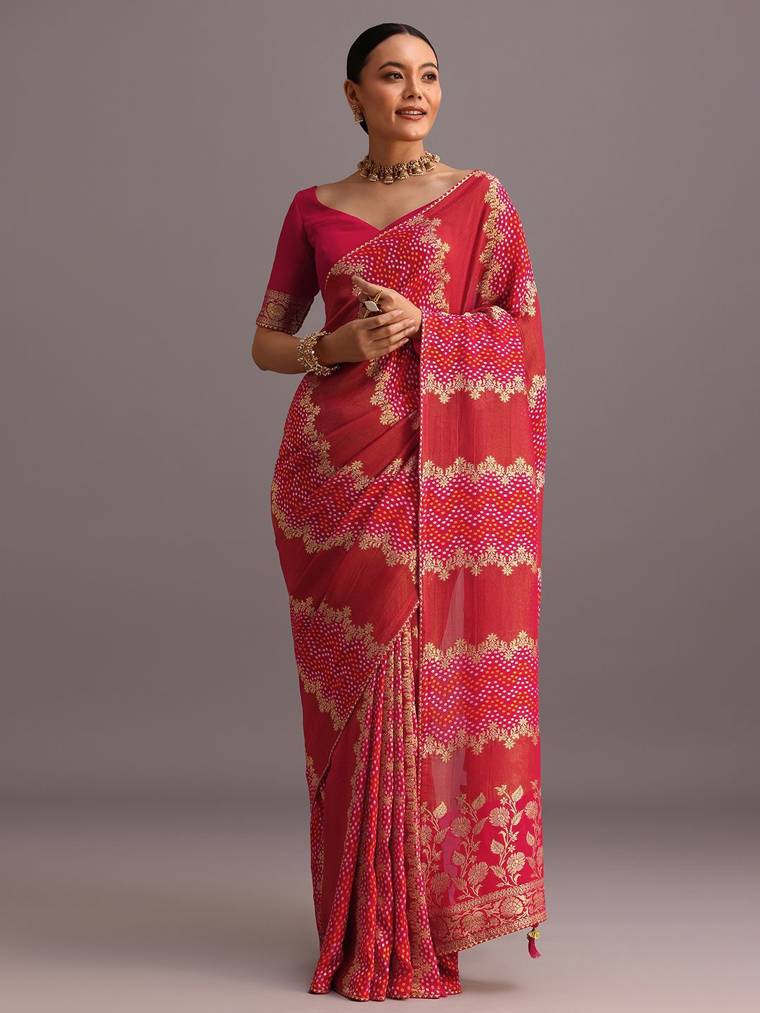 

KALKI Fashion Women Ethnic Motifs Woven Design Saree, Pink