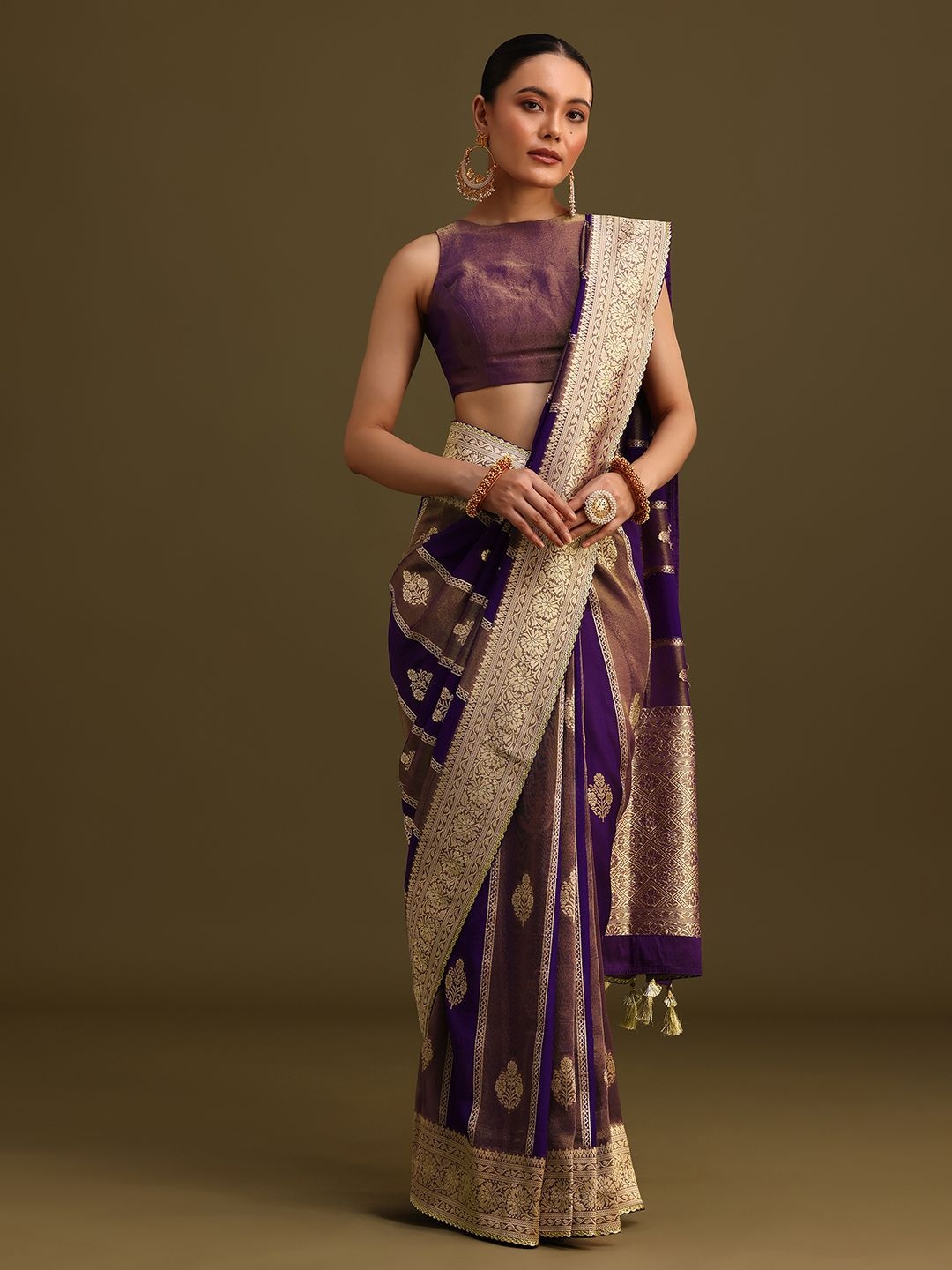

KALKI Fashion Floral Printed Woven Design Zari Saree, Purple