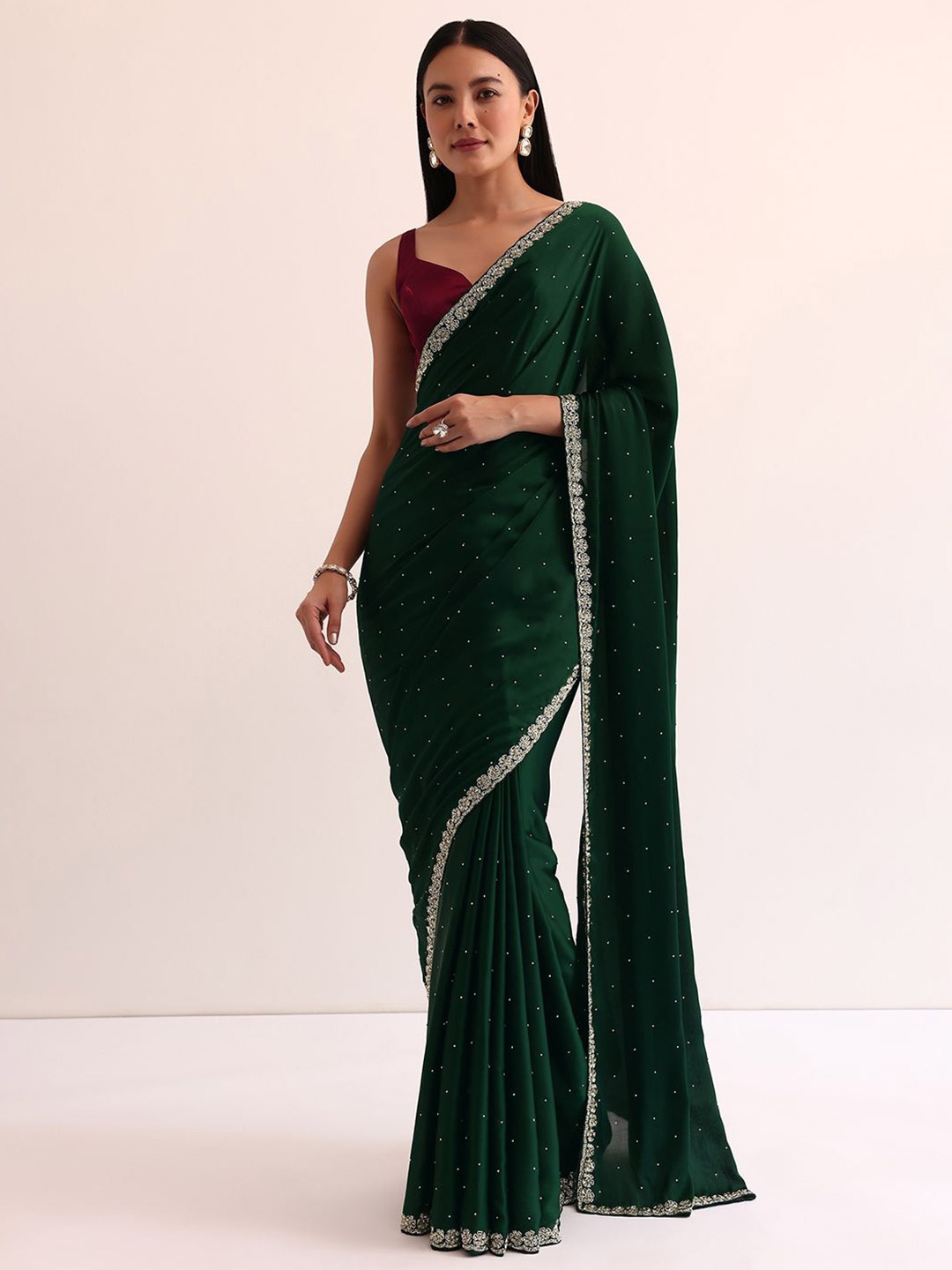 

KALKI Fashion Satin Saree With Cut Dana Embroidery Saree, Green