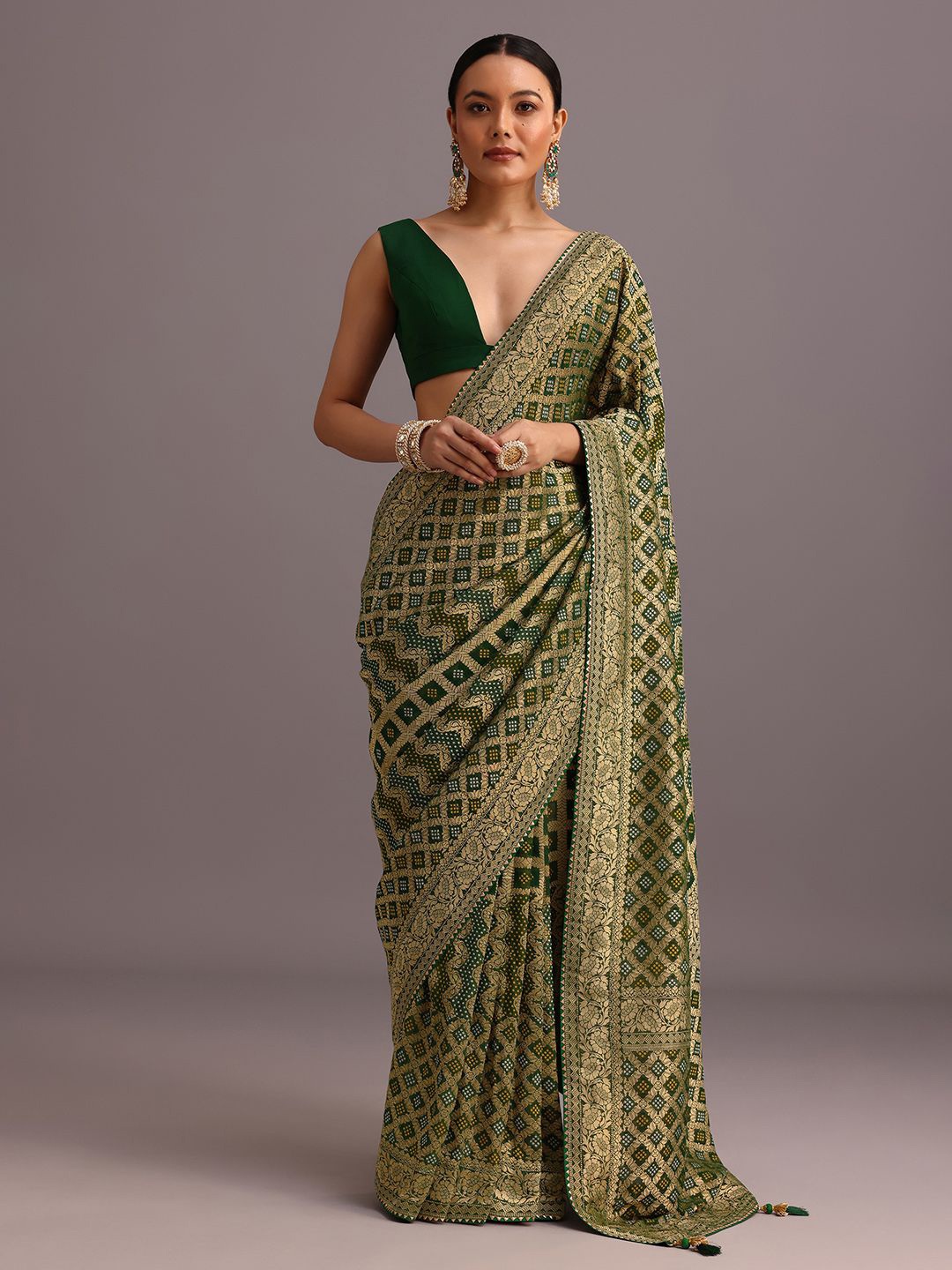 

KALKI Fashion Ethnic Motifs Woven Design Saree, Green