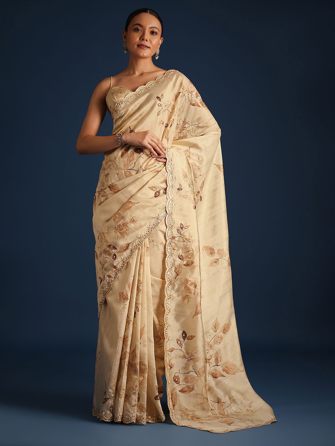 

KALKI Fashion Woven Design Sequinned Saree, Beige