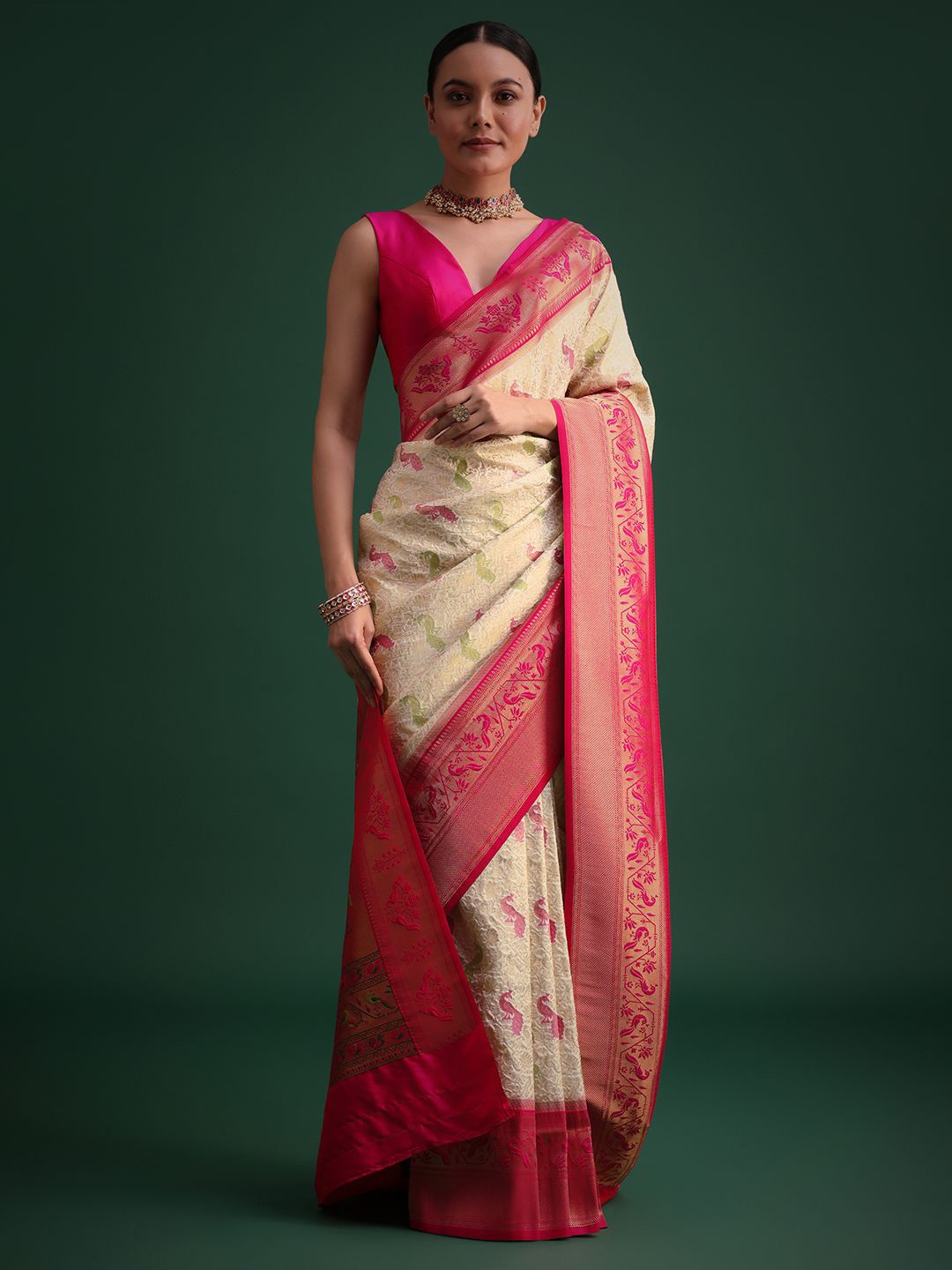 

KALKI Fashion Woven Design Zari Saree, Off white