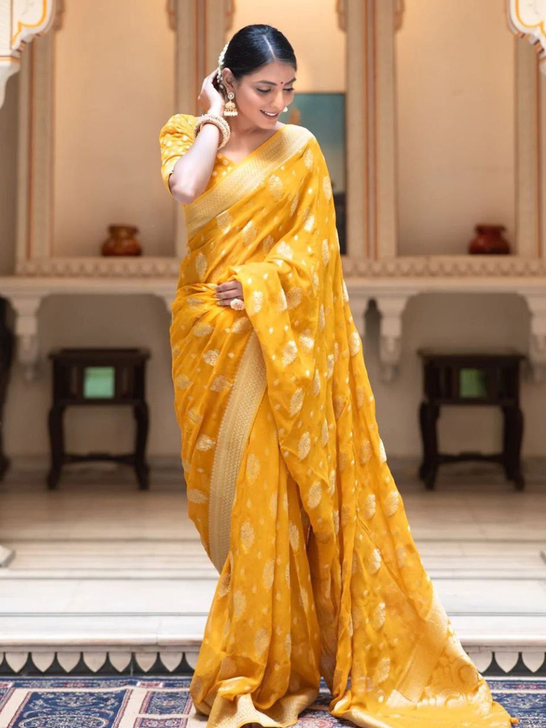

ZIBLON Woven Design Zari Banarasi Saree, Yellow