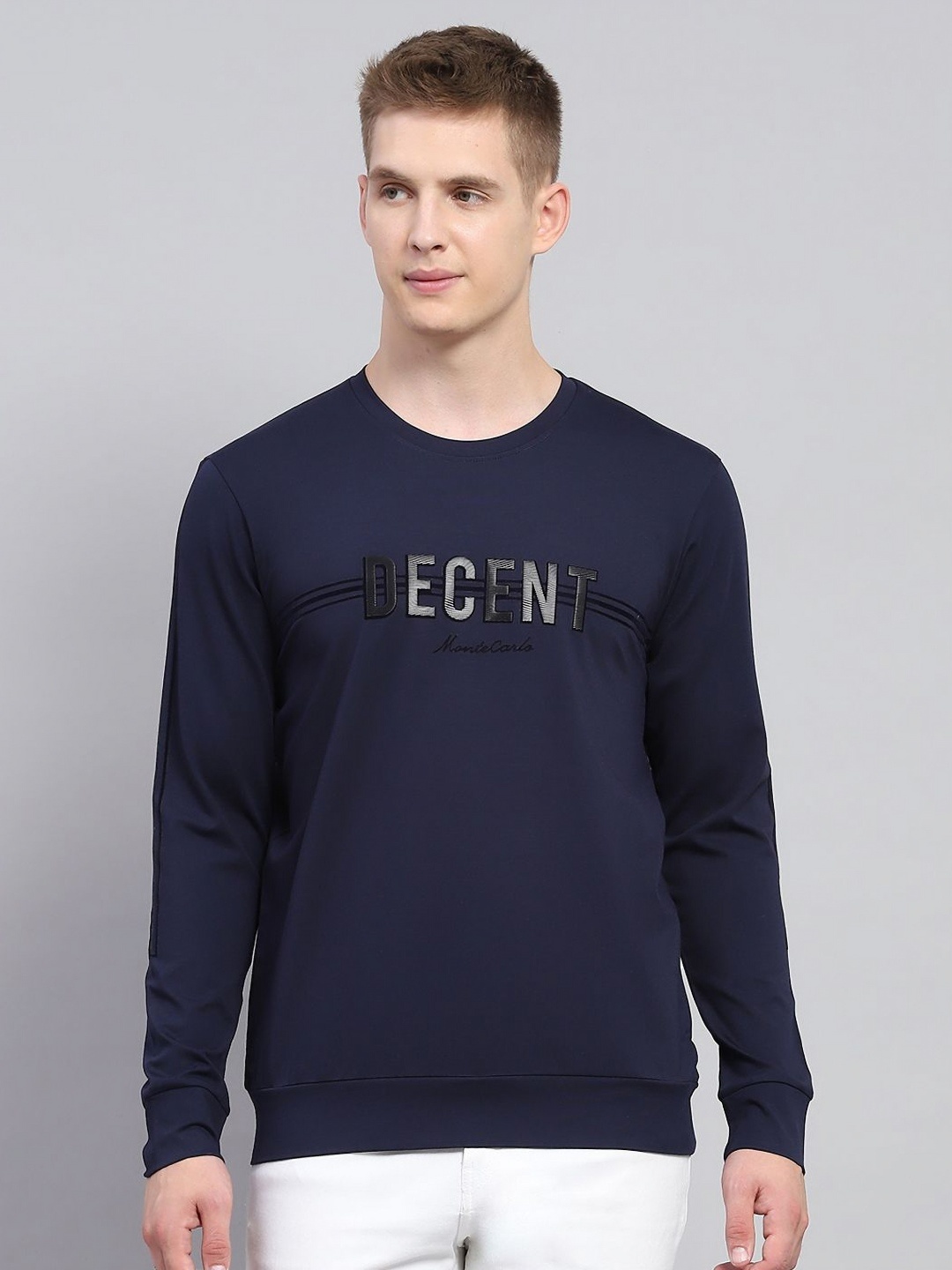 

Monte Carlo Men Typography Printed Round Neck Pure Cotton T-shirt, Navy blue