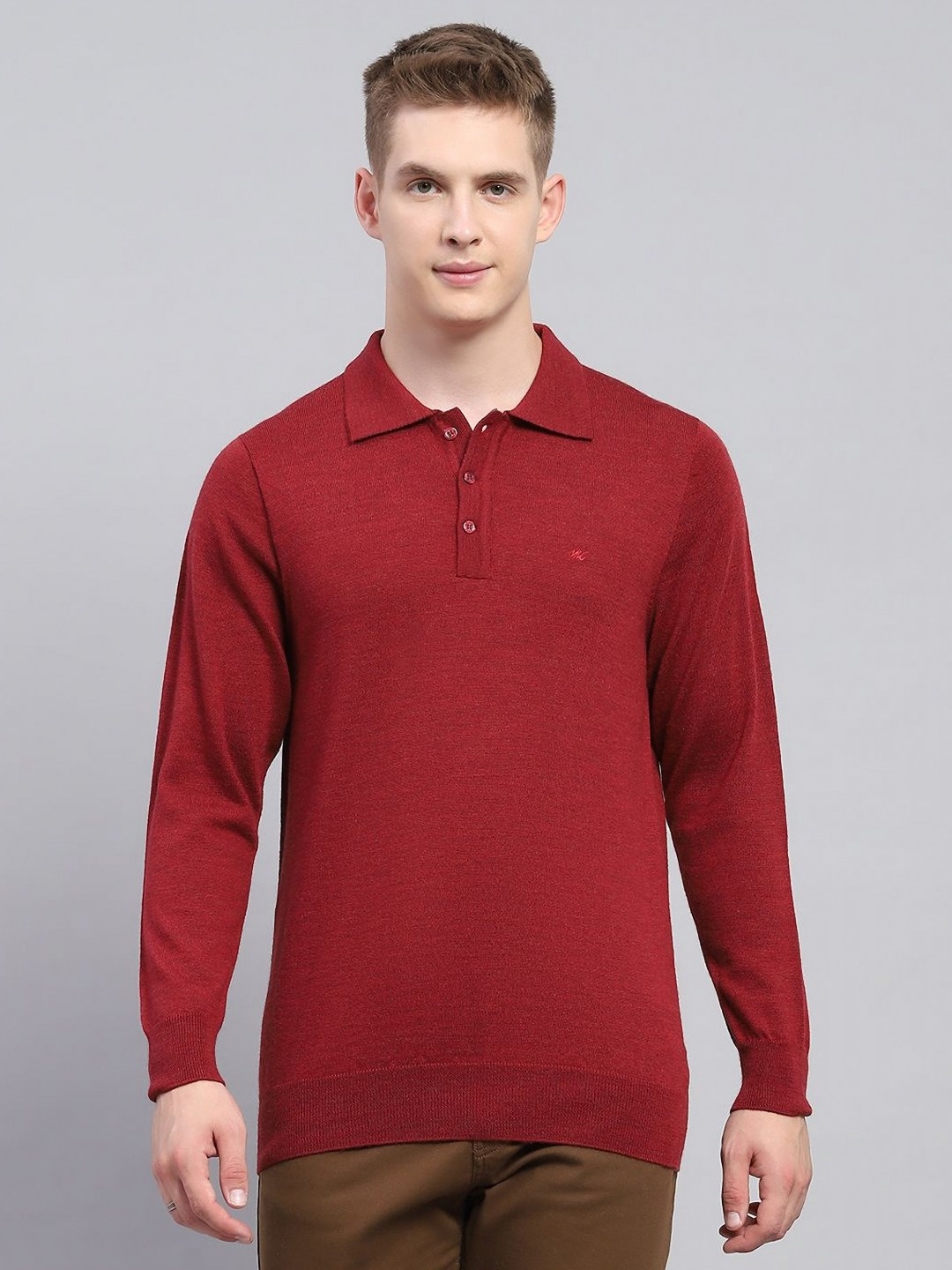 

Monte Carlo Men Solid Woollen Polo Collar T-shirt, Maroon