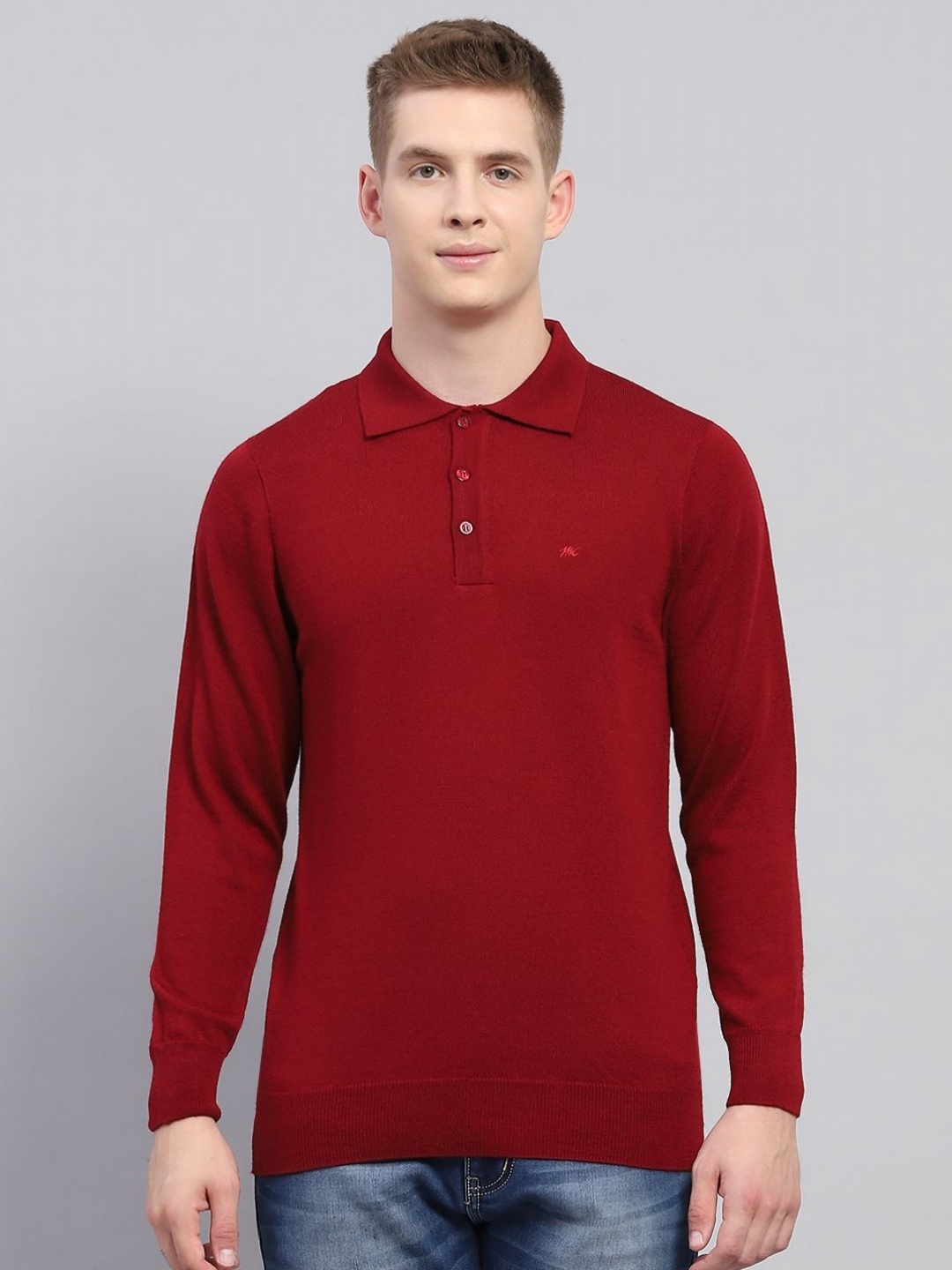 

Monte Carlo Men Solid Woollen Polo Collar T-shirt, Maroon