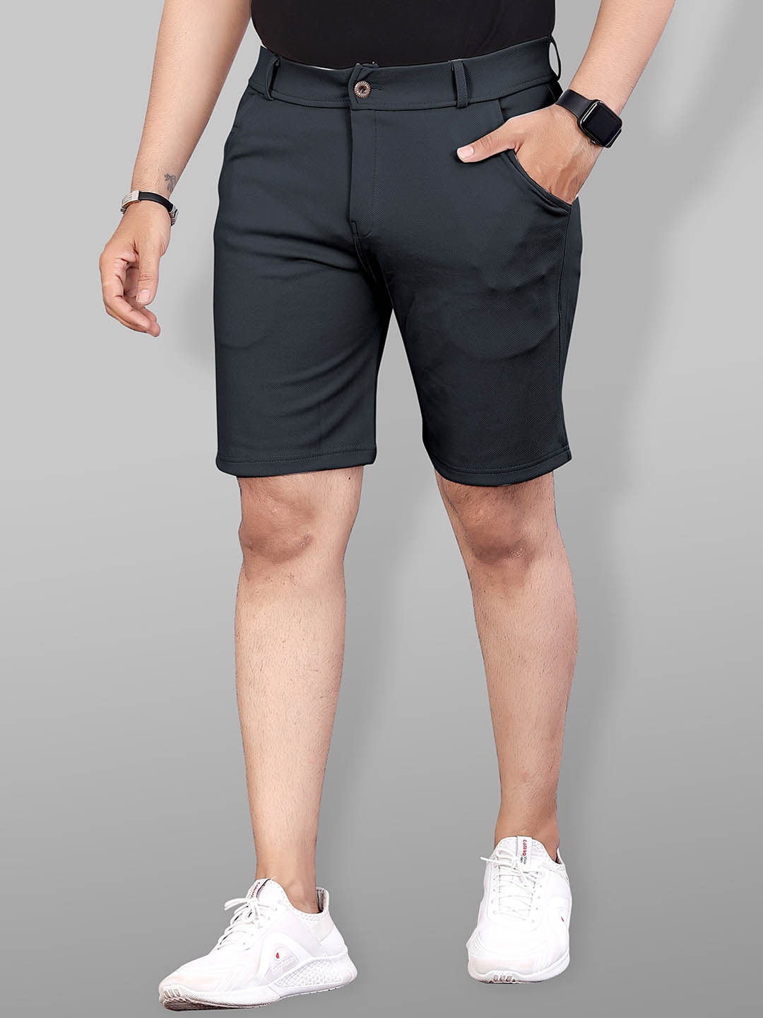 

INDICLUB Men Regular Fit Mid-Rise Shorts, Grey