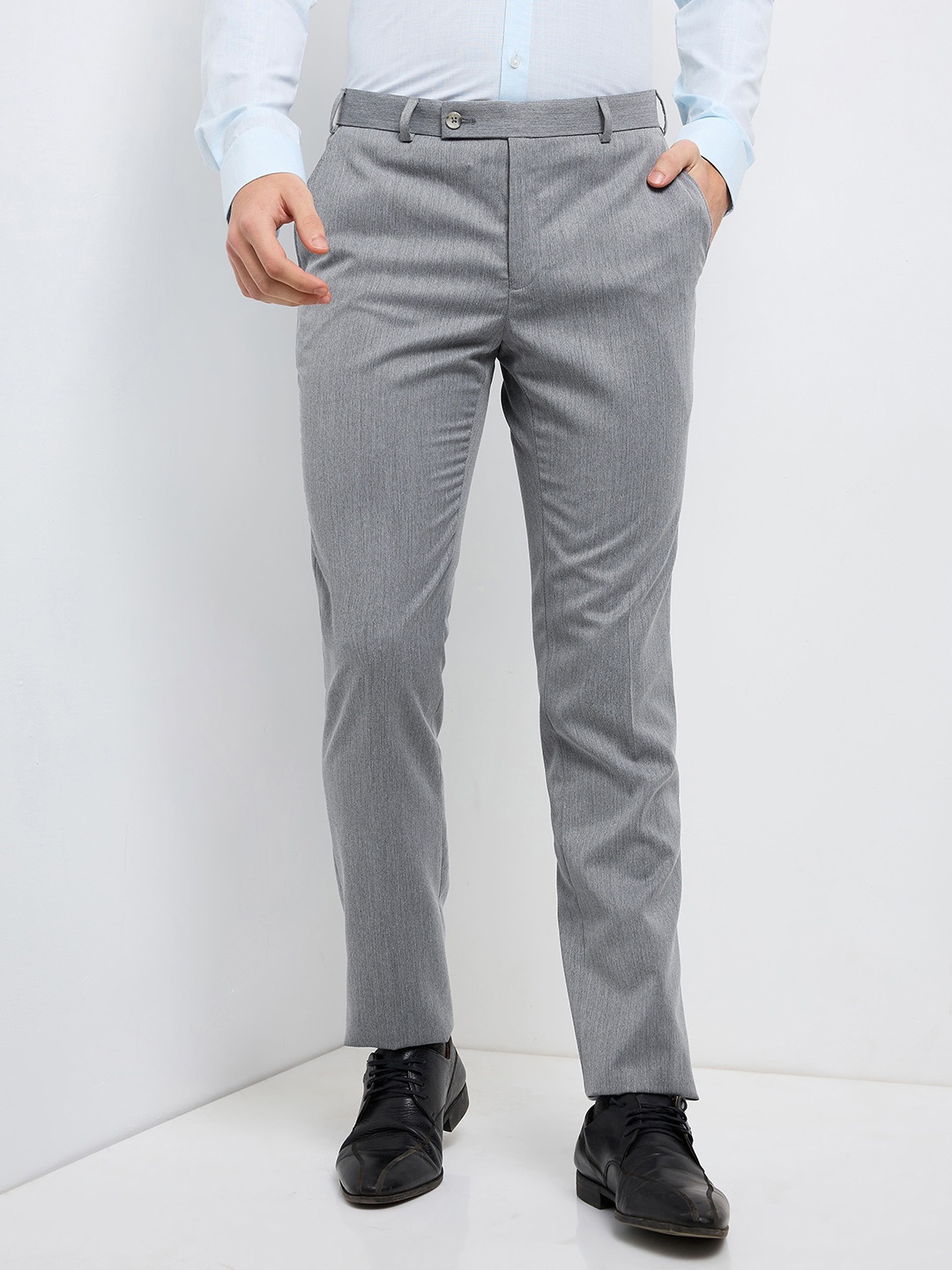 

Raymond Men Slim Fit Low-Rise Formal Trousers, Grey