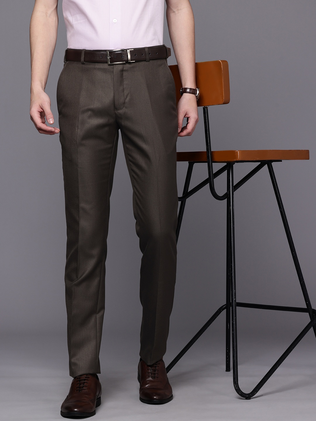 

Raymond Men Textured Slim Fit Formal Trousers, Brown