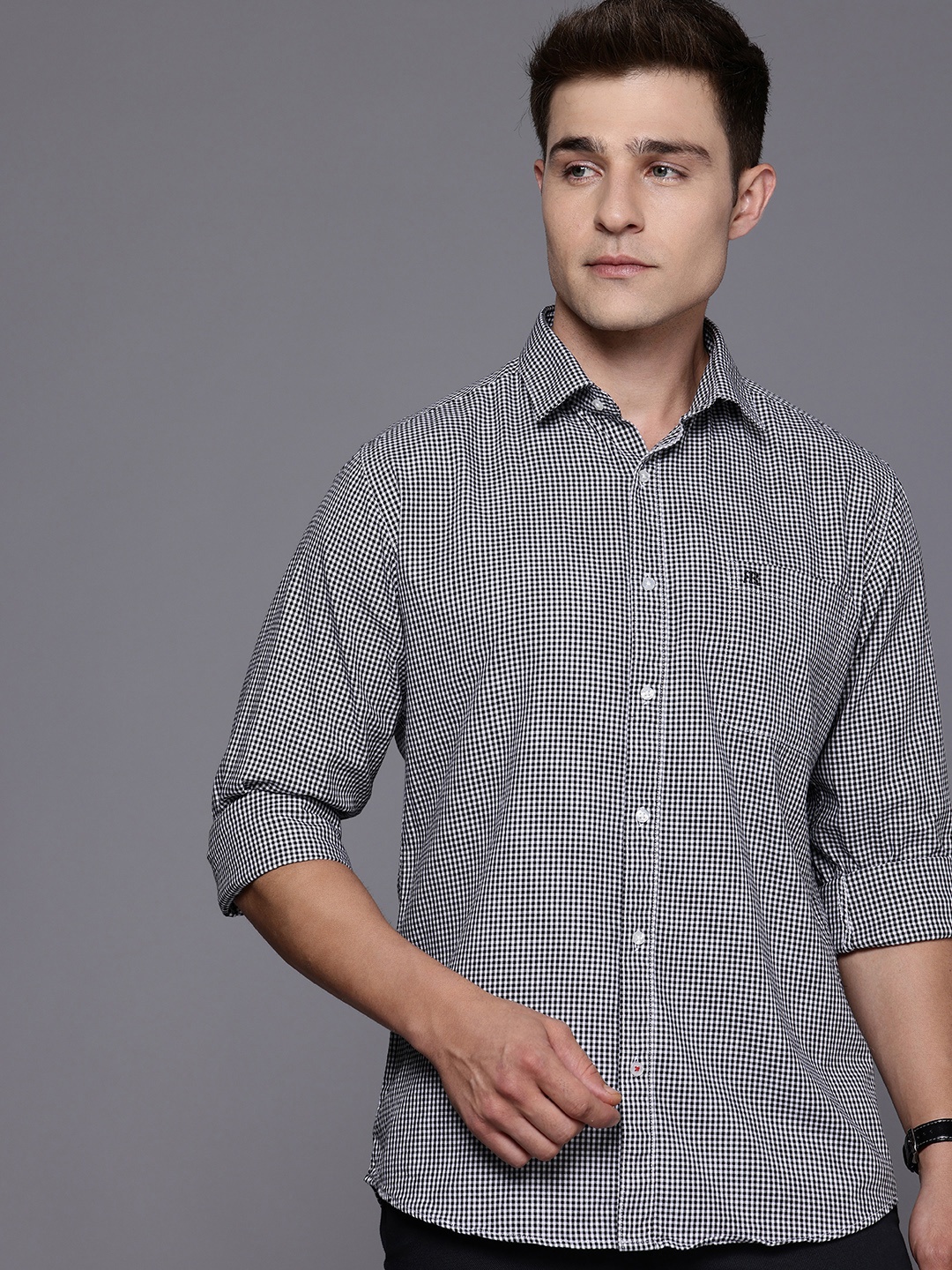 

Raymond Pure Cotton Slim Fit Checked Casual Shirt, Black