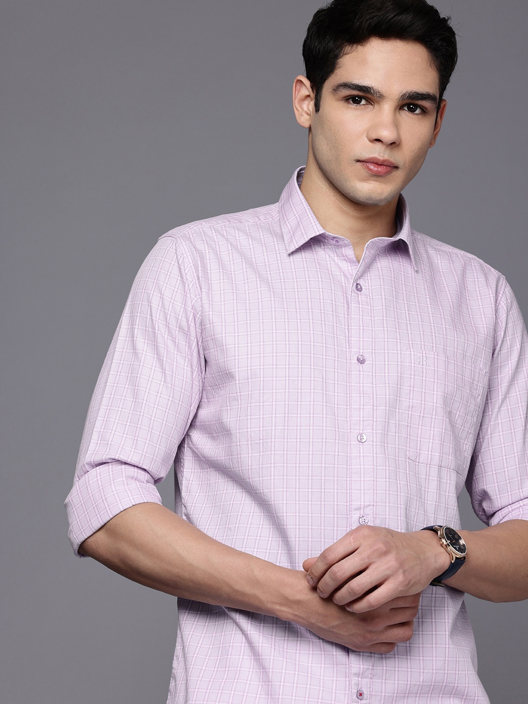 

Raymond Pure Cotton Slim Fit Checked Casual Shirt, Lavender