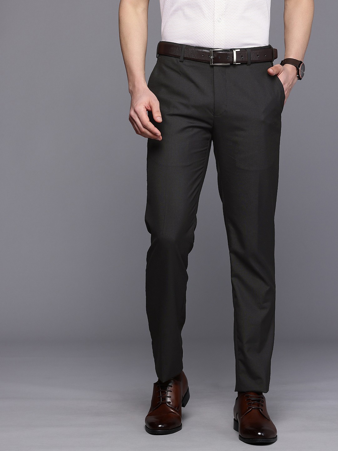 

Raymond Men Slim Fit Formal Trousers, Black