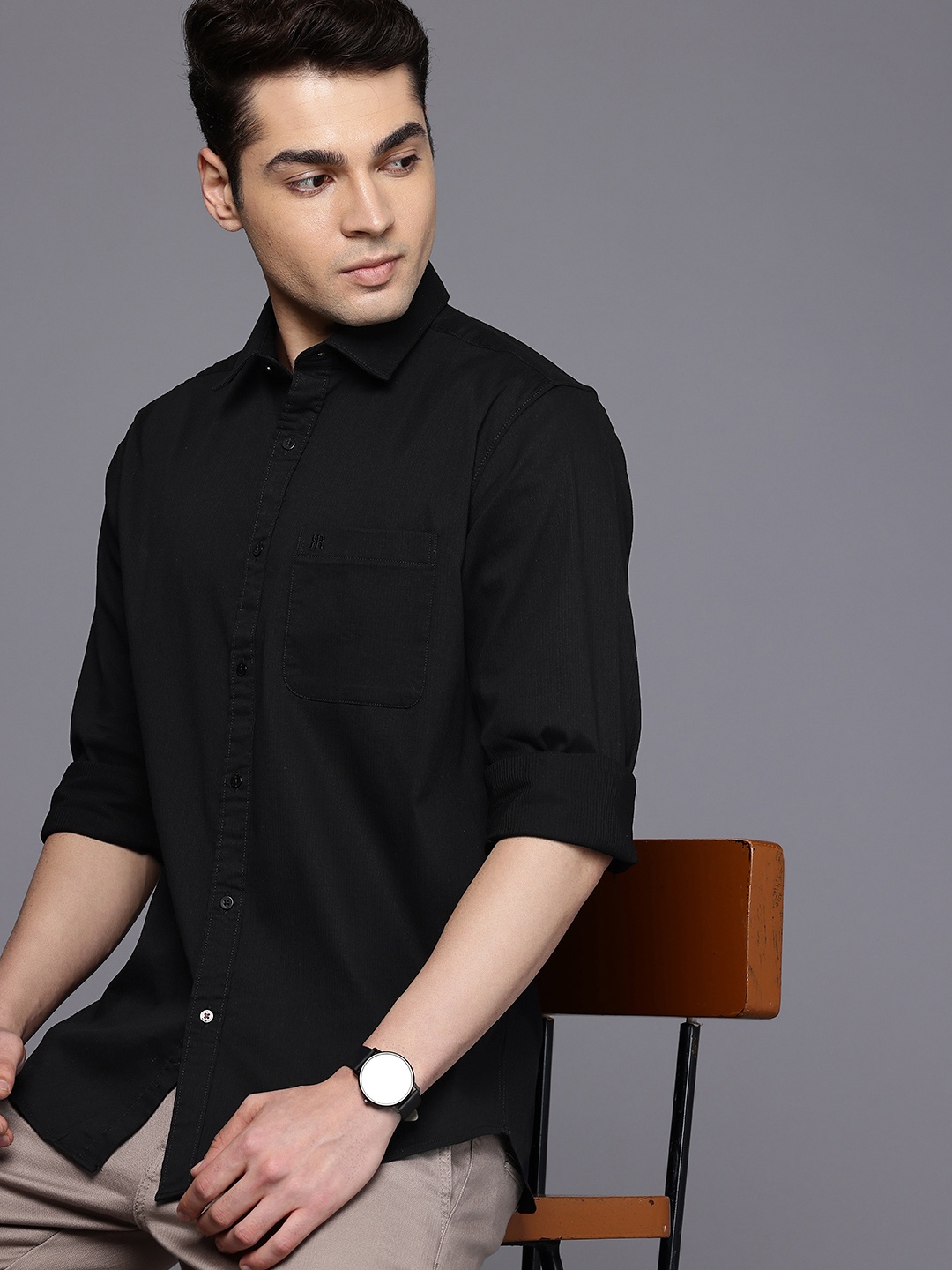 

Raymond Self-Striped Slim Fit Casual Shirt, Black