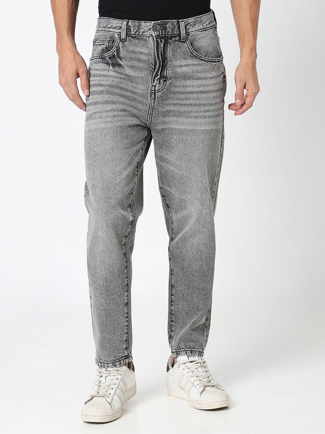 

R&B Men Relaxed Fit Heavy Fade Cotton Jeans, Grey