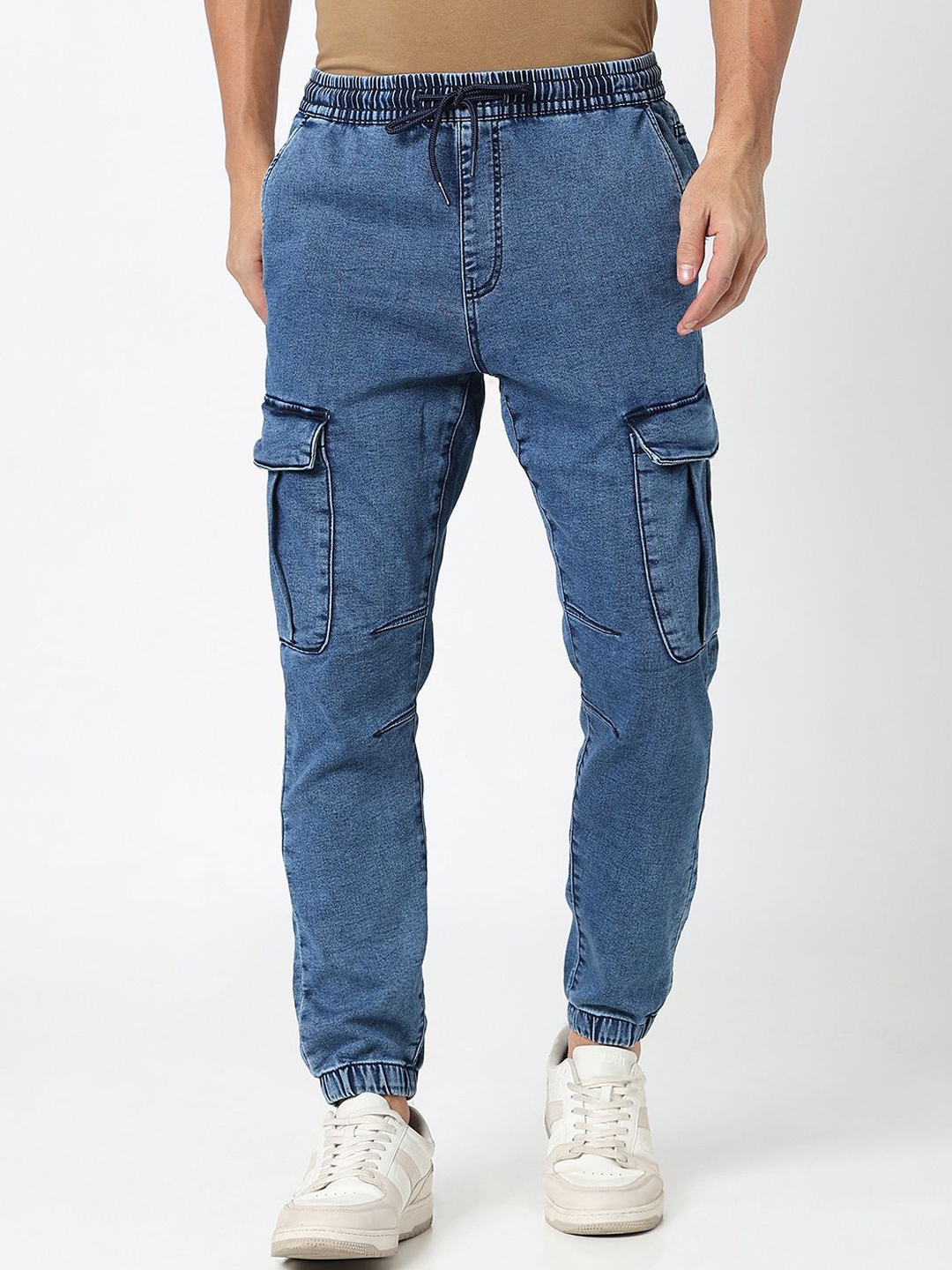 

R&B Men Relaxed Fit Cotton Cargo Jeans, Blue