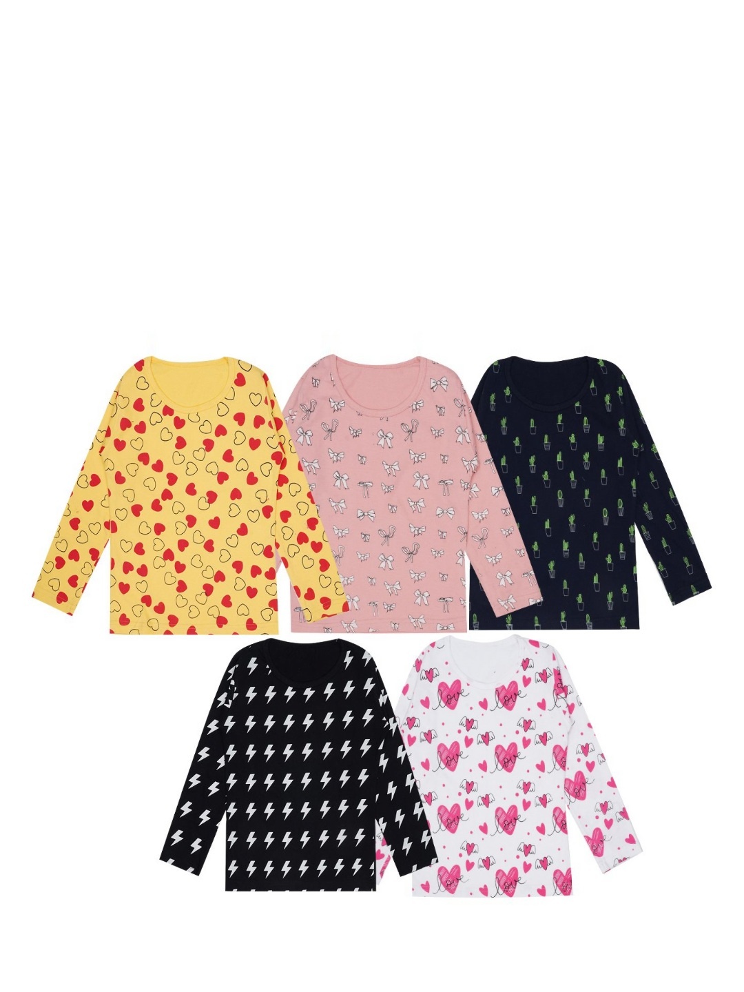 

FAZZA Girls Pack Of 5 Conversational Printed Round Neck Cotton T-shirts, Peach