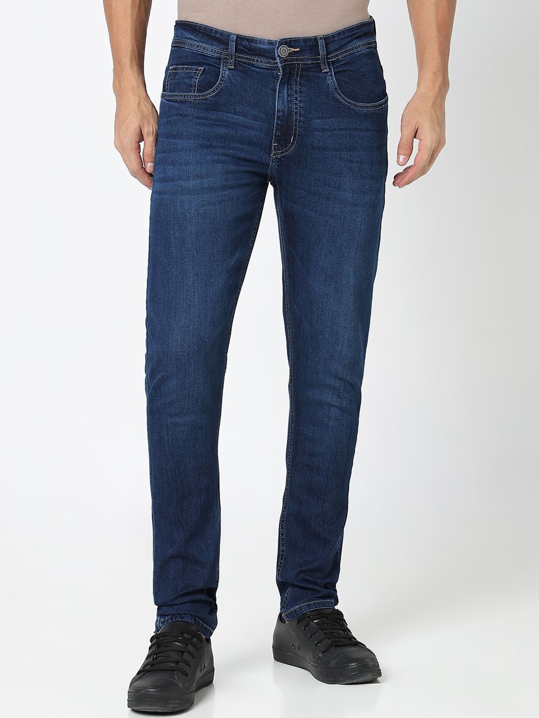 

R&B Men Cotton Mid-Rise Clean Look Slim Fit Jeans, Blue