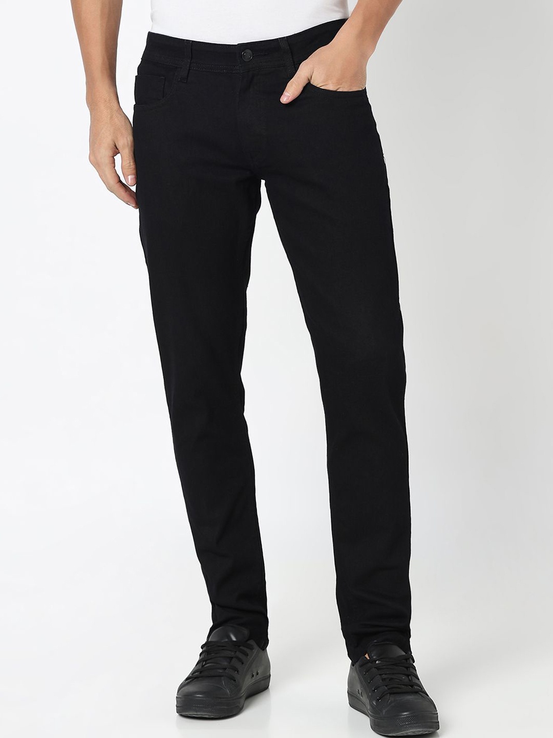 

R&B Men Skinny Fit Mid-Rise Low Distress Jeans, Black