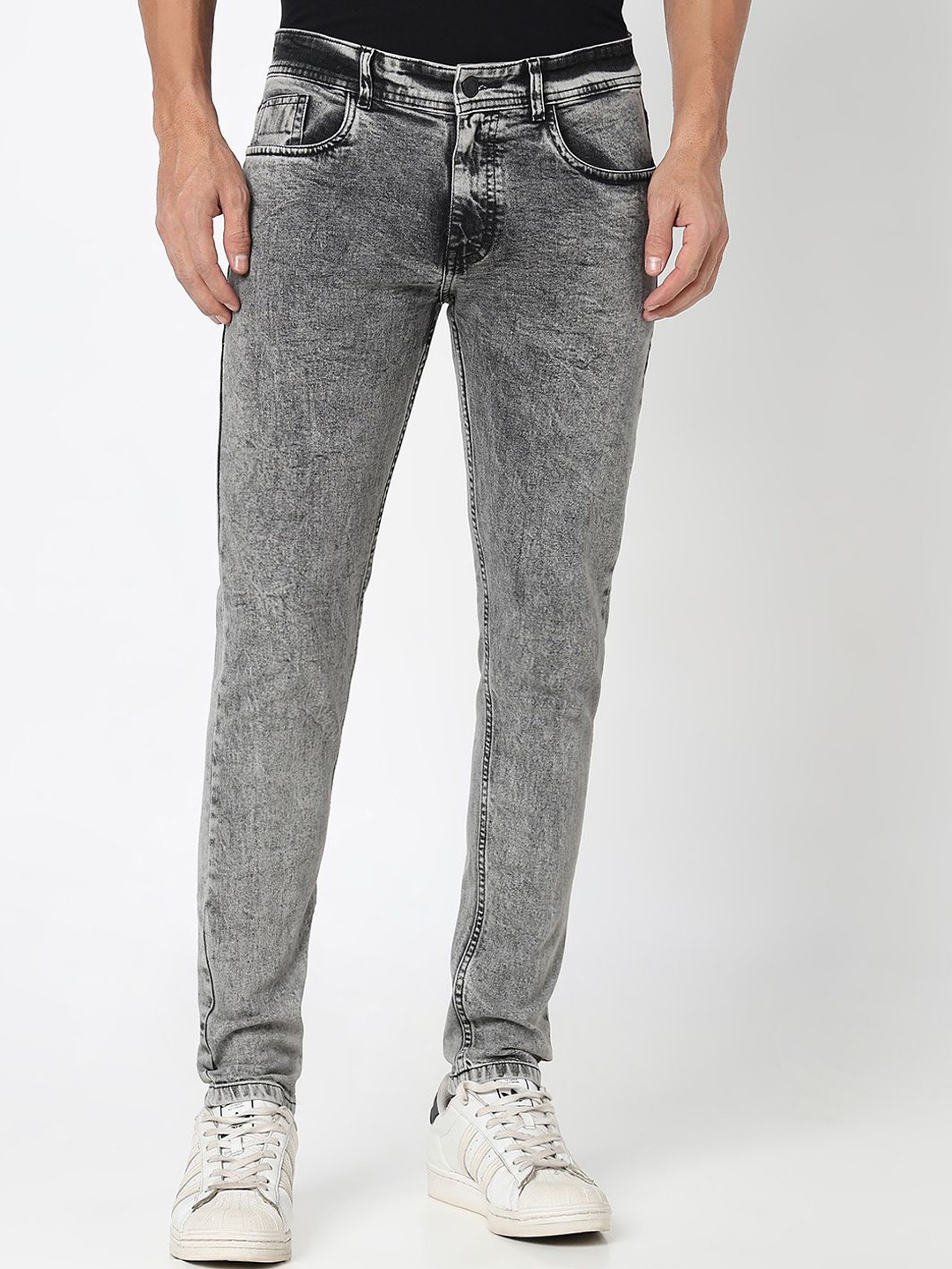 

R&B Men Skinny Fit Heavy Fade Jeans, Grey