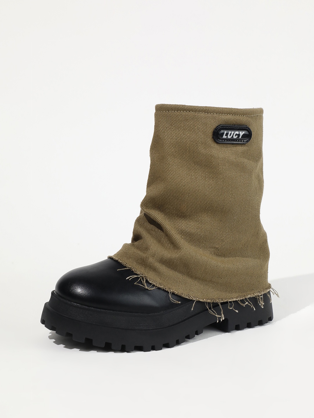 

LULU & SKY Women Round-Toe Contrast Chunky Boots, Khaki