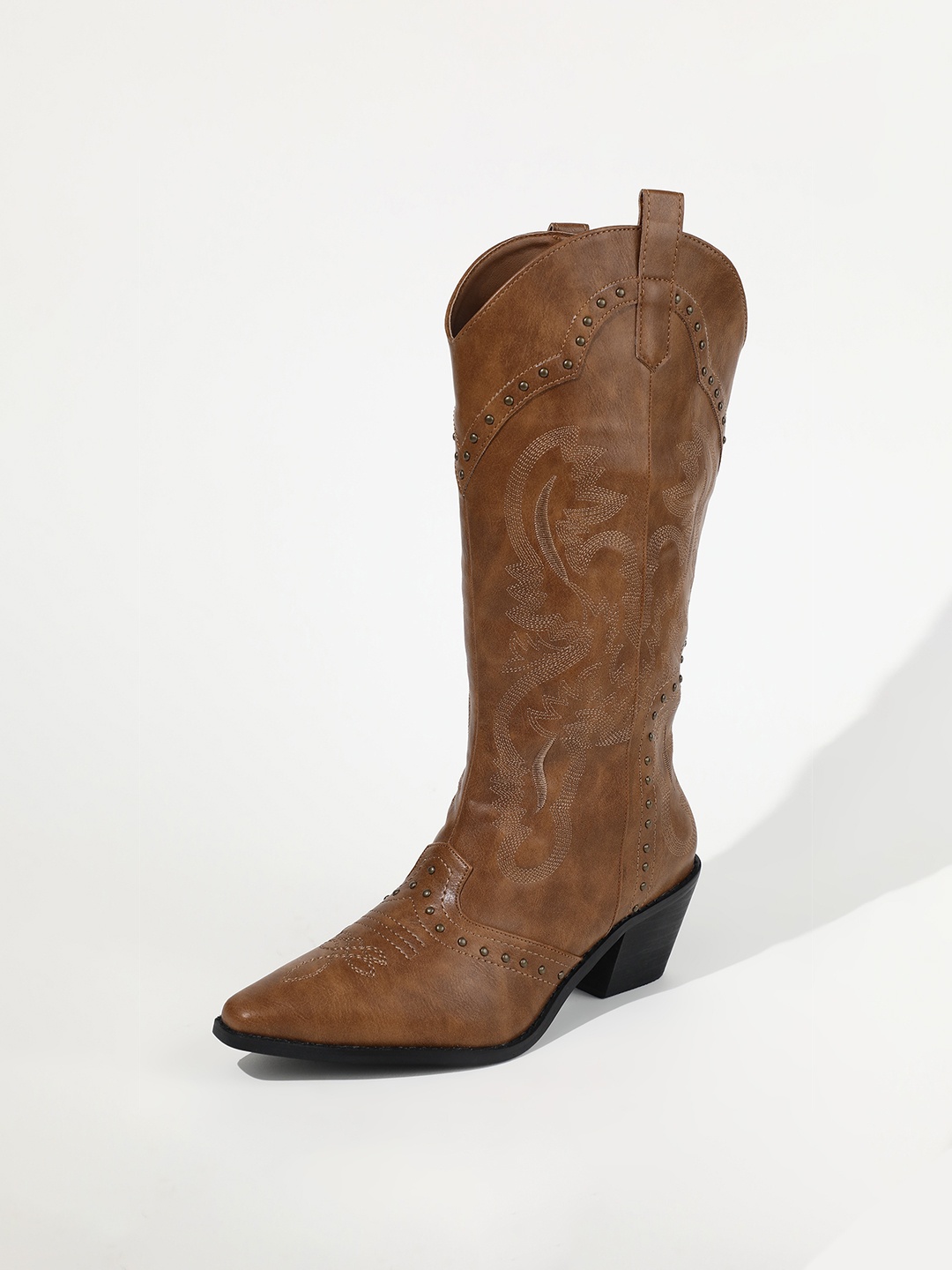 

LULU & SKY Women Textured Cowboy Boots, Brown