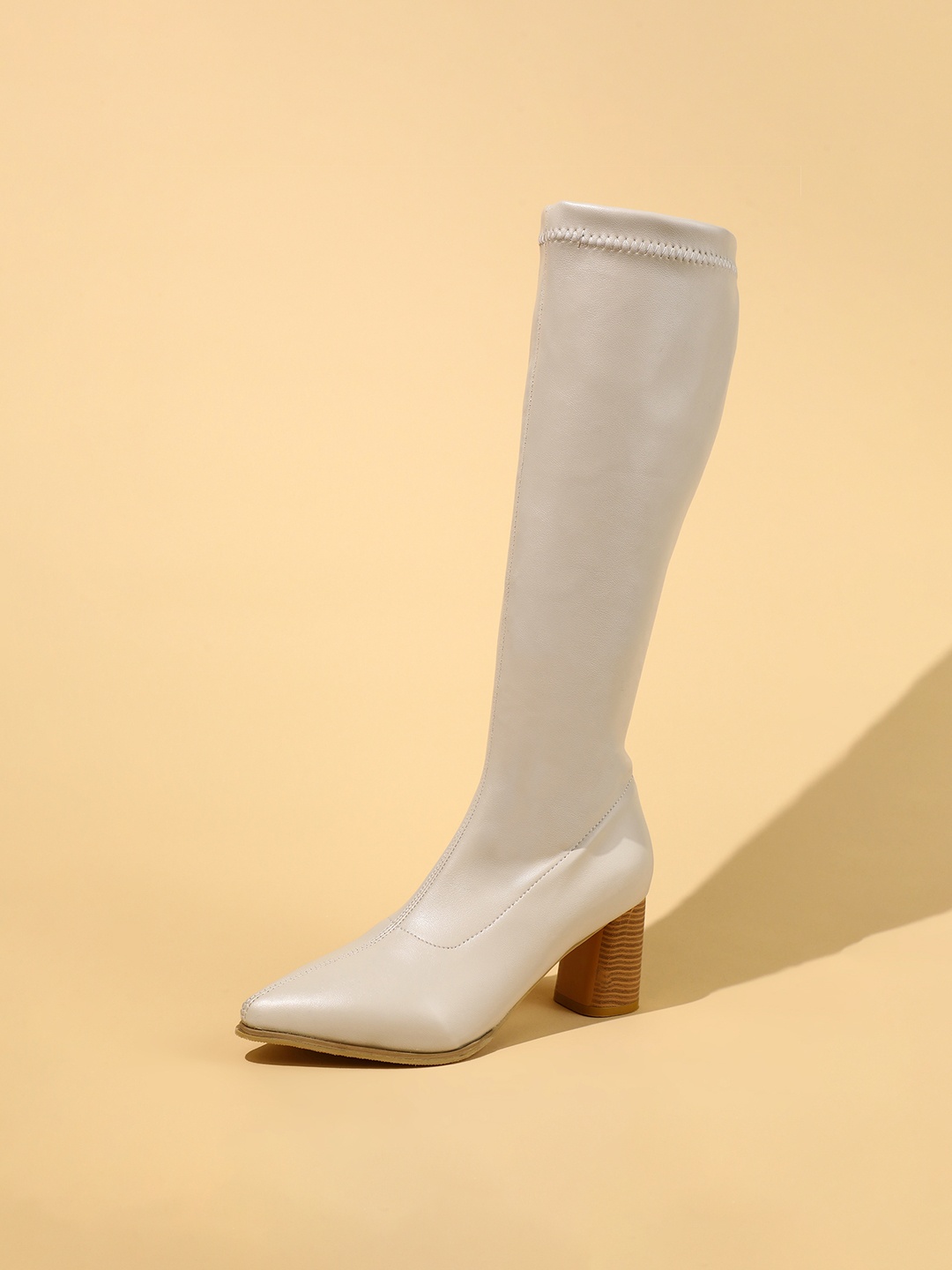 

LULU & SKY Women Triangle-Toe Knee-High Regular Boots, Beige