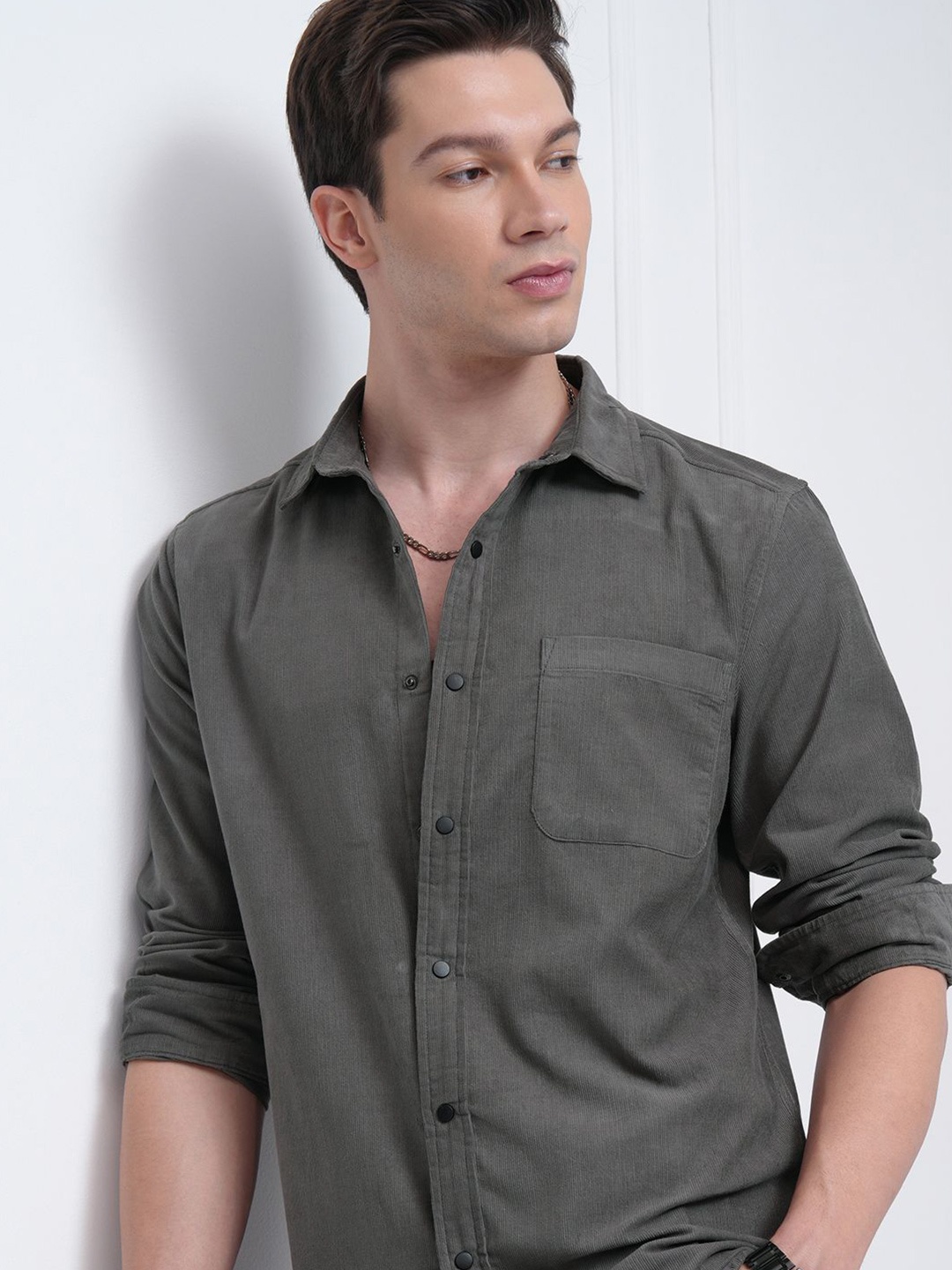 

HIGHLANDER Men Corduroy Textured Casual Shirt, Grey