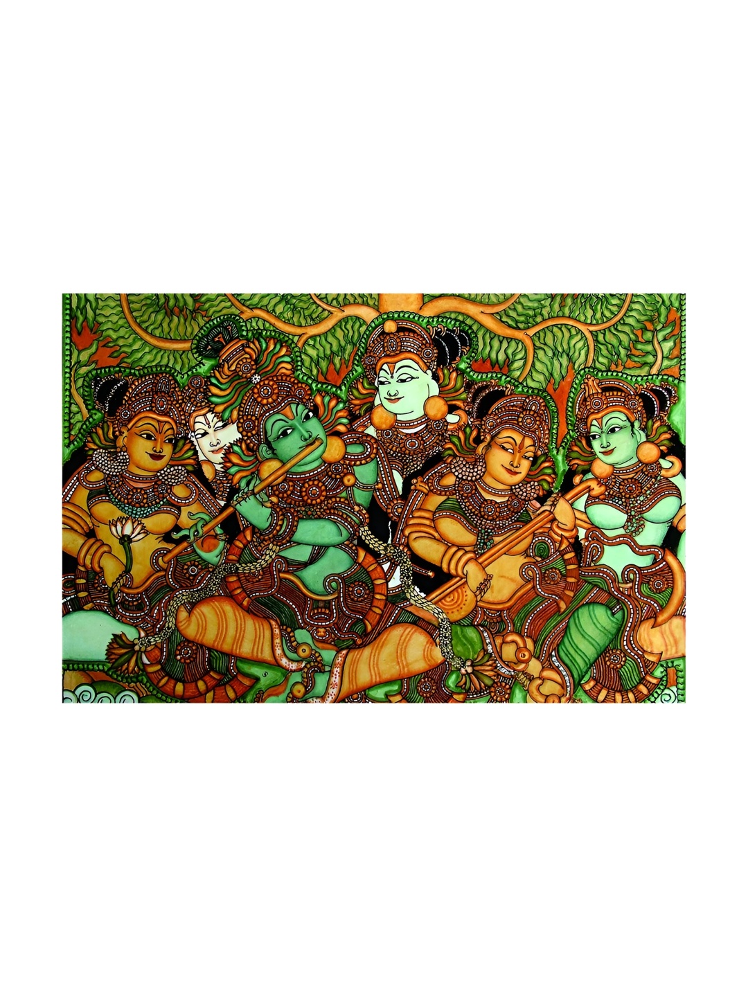

Inephos Green & Brown Canvas Kerala Mural Painting Unframed Wall Art