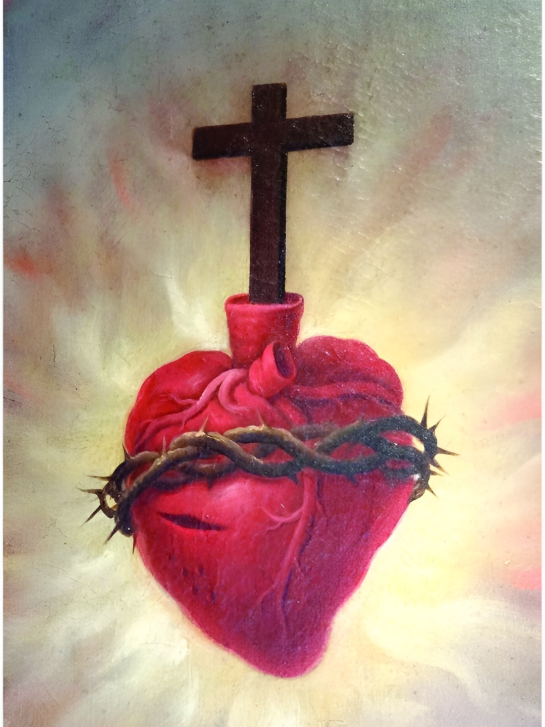 

Inephos Red & Beige Sacred Heart Jesus Canvas Religious Painting Unframed Wall Arts