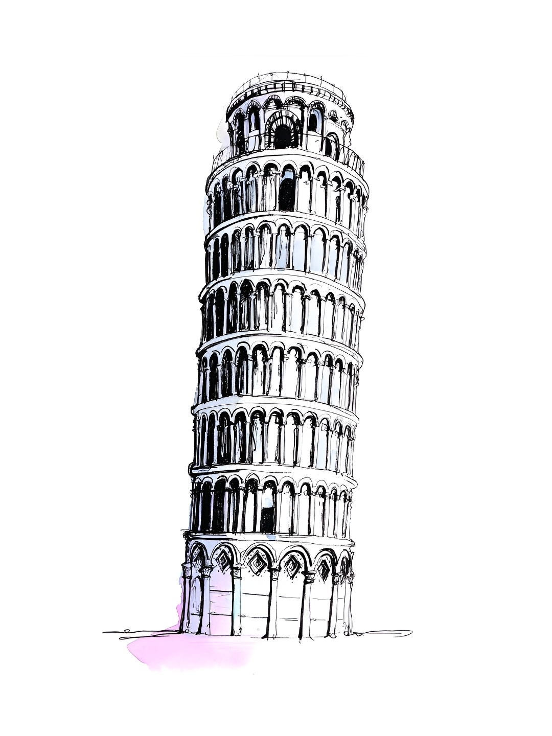 

Inephos White & Black Canvas Leaning Tower Of Pisa Painting Unframed Wall Art