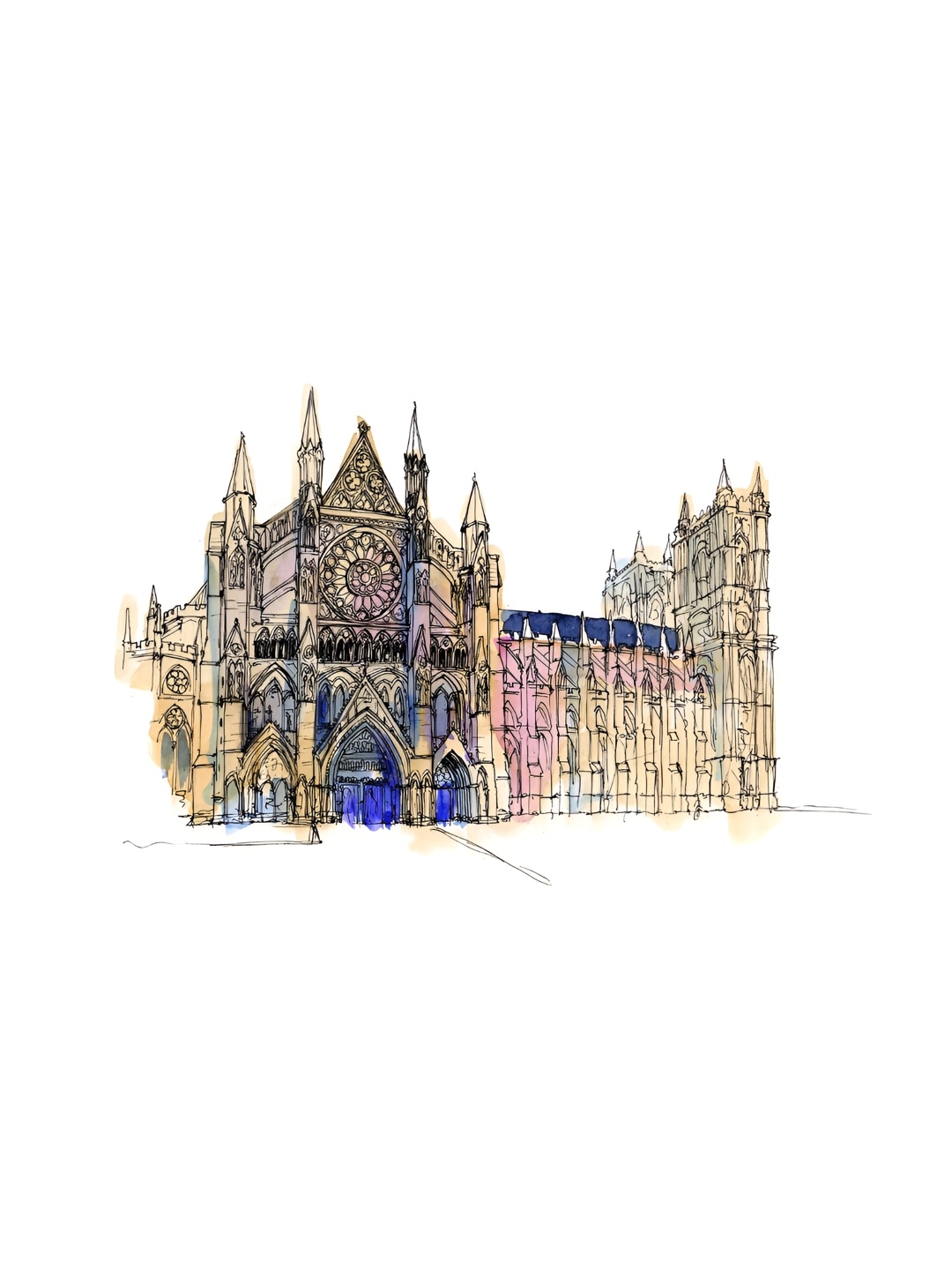 

Inephos Beige & Blue Westminster Abbey London Canvas Painting Unframed Wall Art