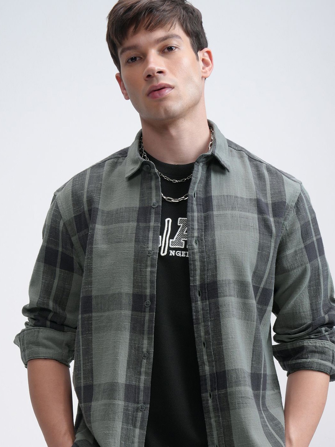 

HIGHLANDER Men Checked Relaxed Shirt, Olive