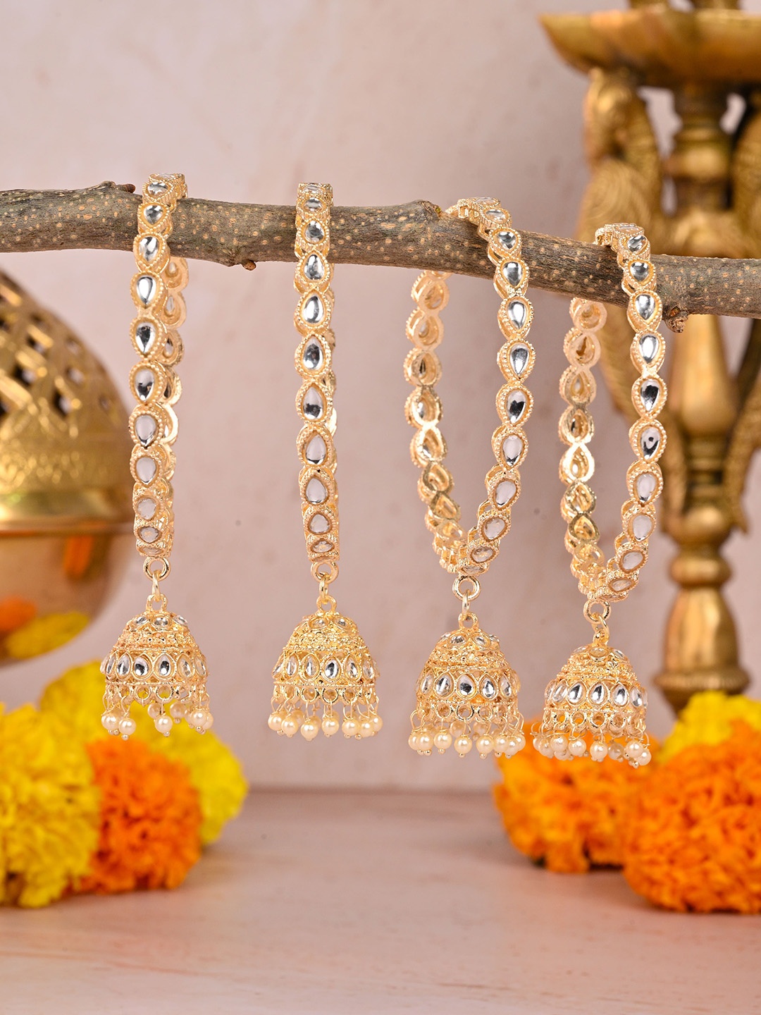 

Wedding Chuda by Hitesh Bangles Set Of 4 Stone-Studded Bangles, Gold
