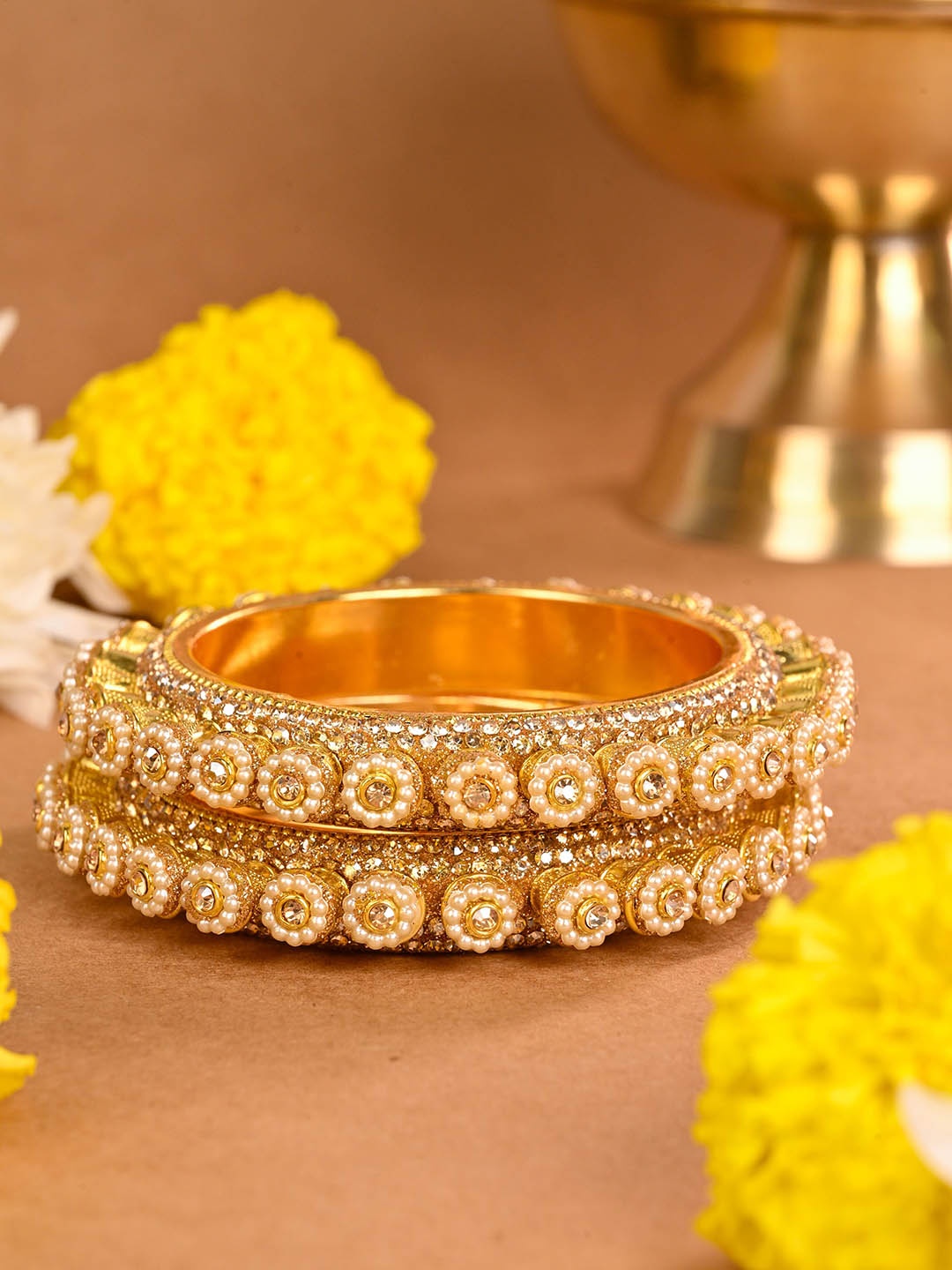 

Wedding Chuda by Hitesh Bangles Set Of 2 Stone Studded Bangles, Gold