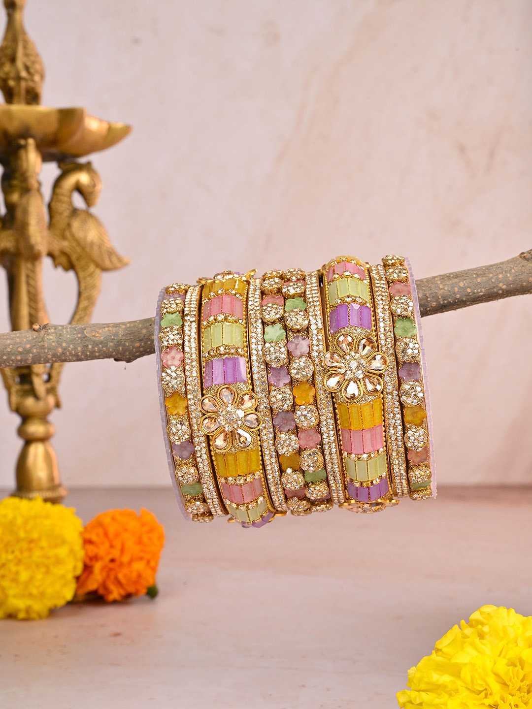 

Wedding Chuda by Hitesh Bangles Set Of 2 Stone Studded Bangles, Gold