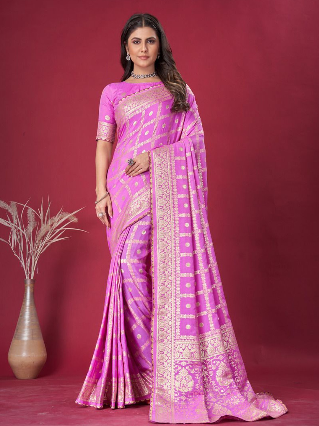 

Krimmple Women Woven Design Zari Saree, Lavender