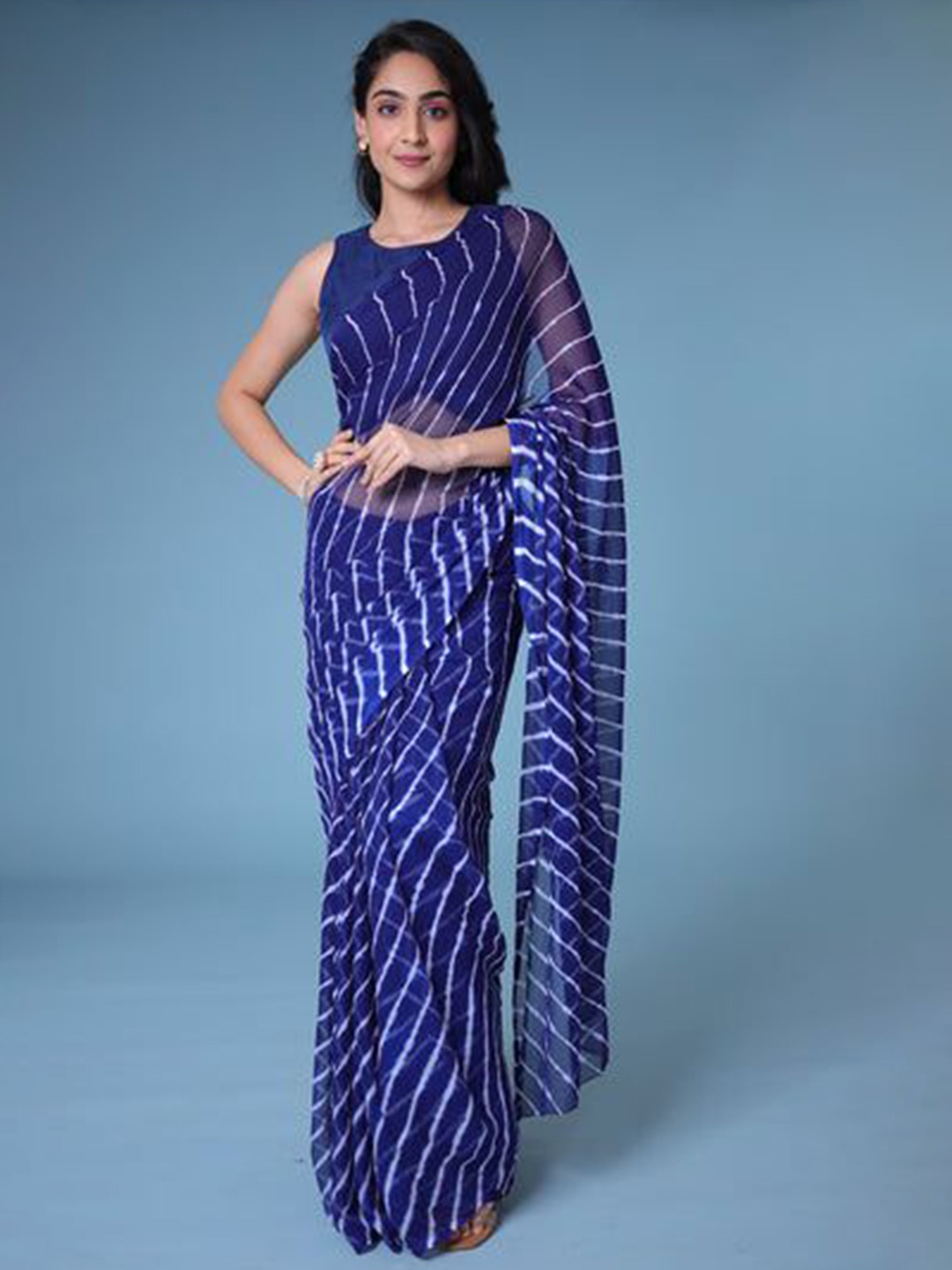 

Krimmple Leheriya Printed Saree, Blue