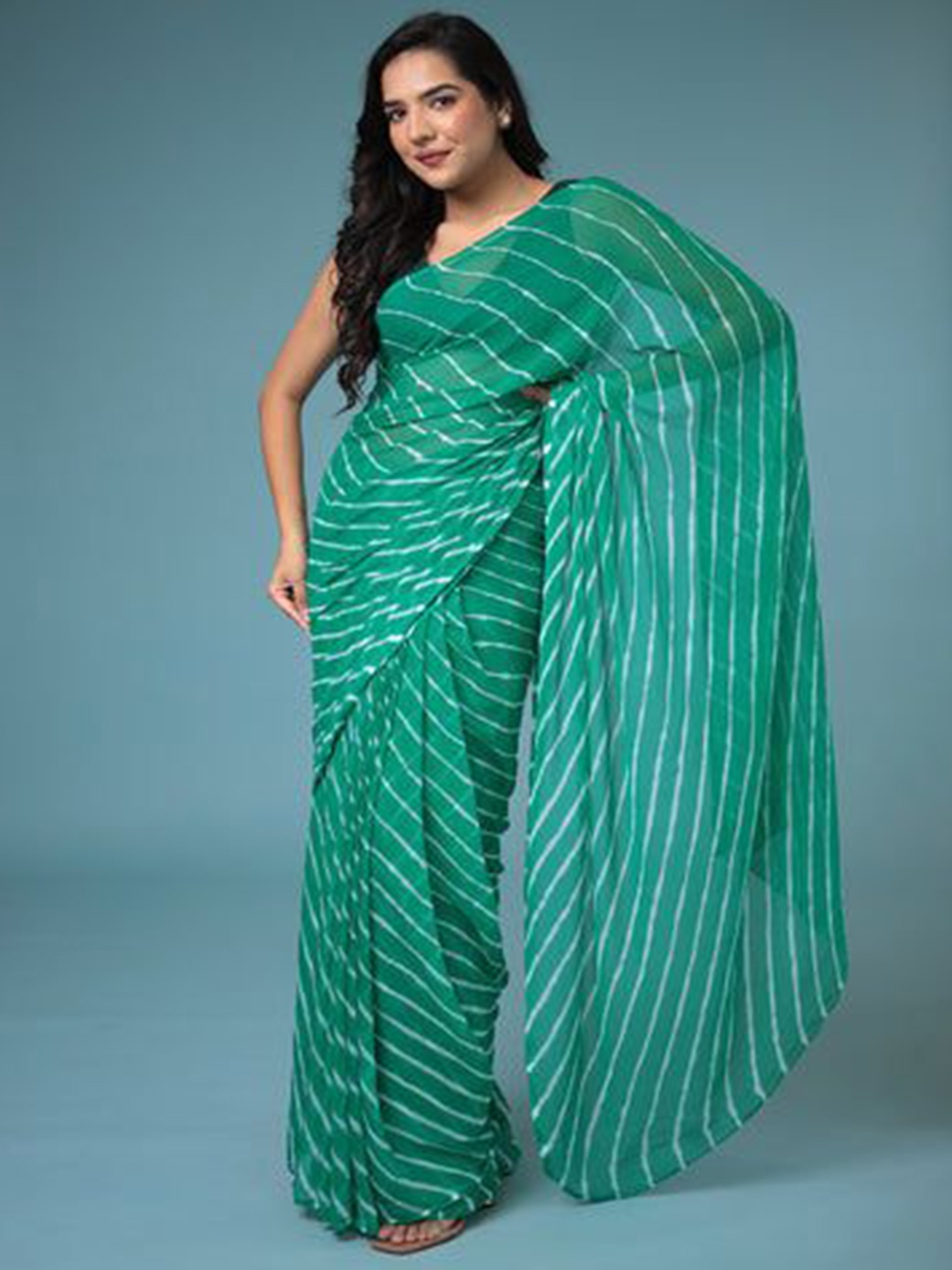 

Krimmple Leheriya Printed Pure Chiffon Saree, Green