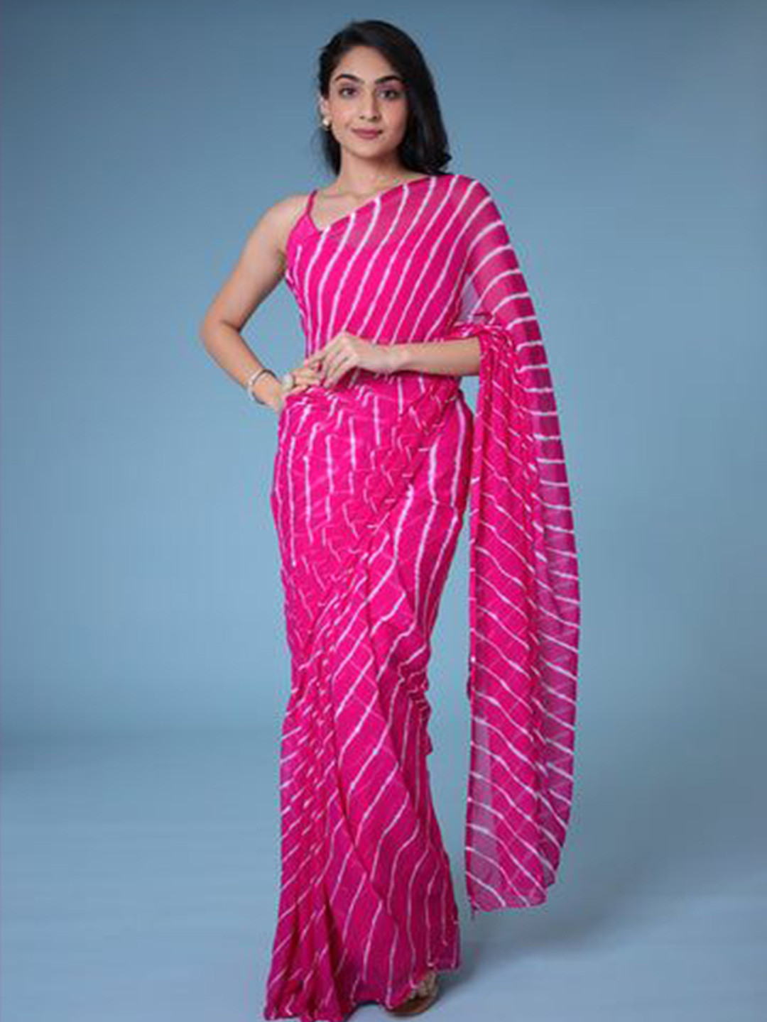

Krimmple Leheriya Pure Chiffon Saree, Pink