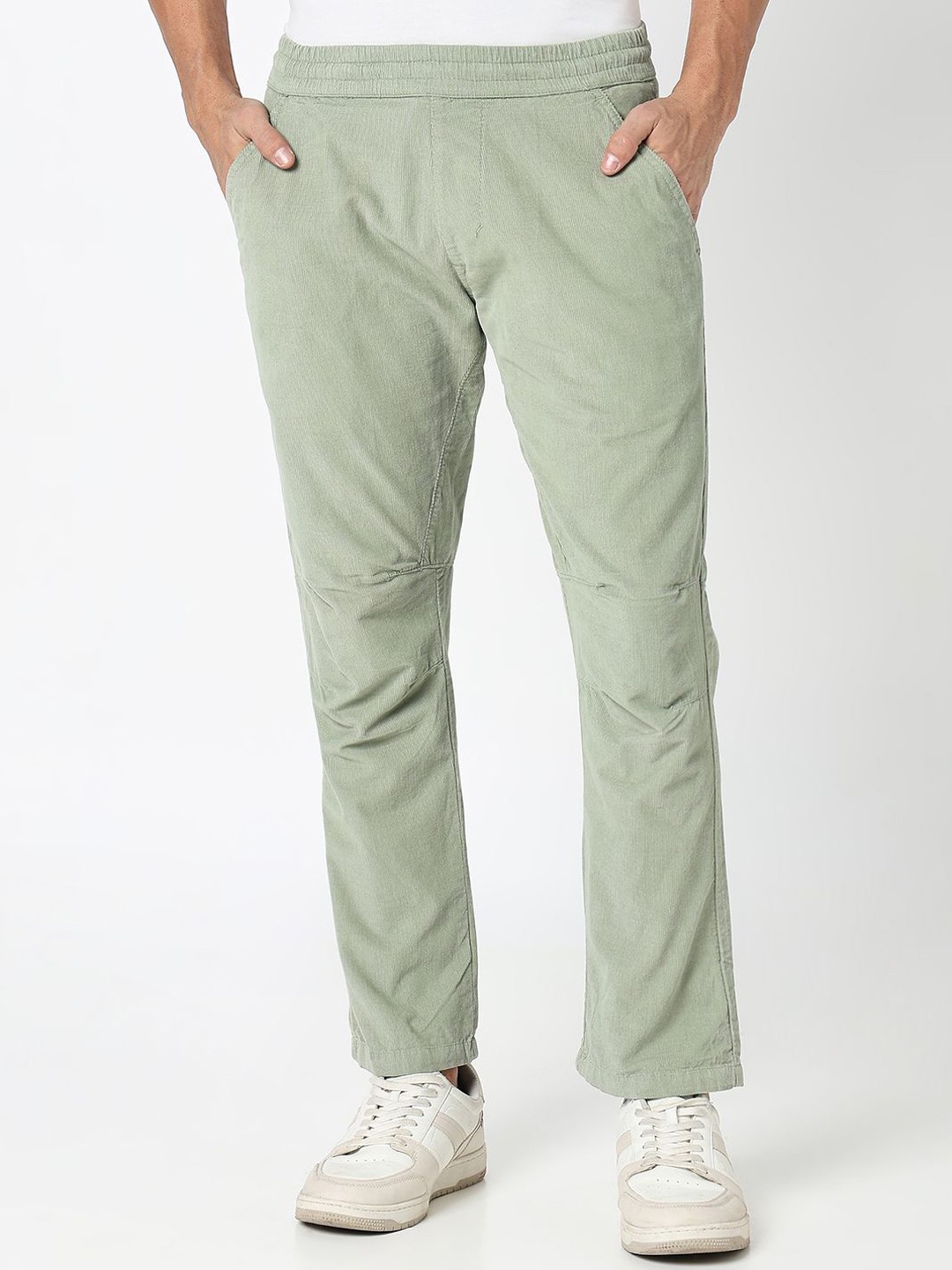 

R&B Men Cotton Mid-Rise Trousers, Green