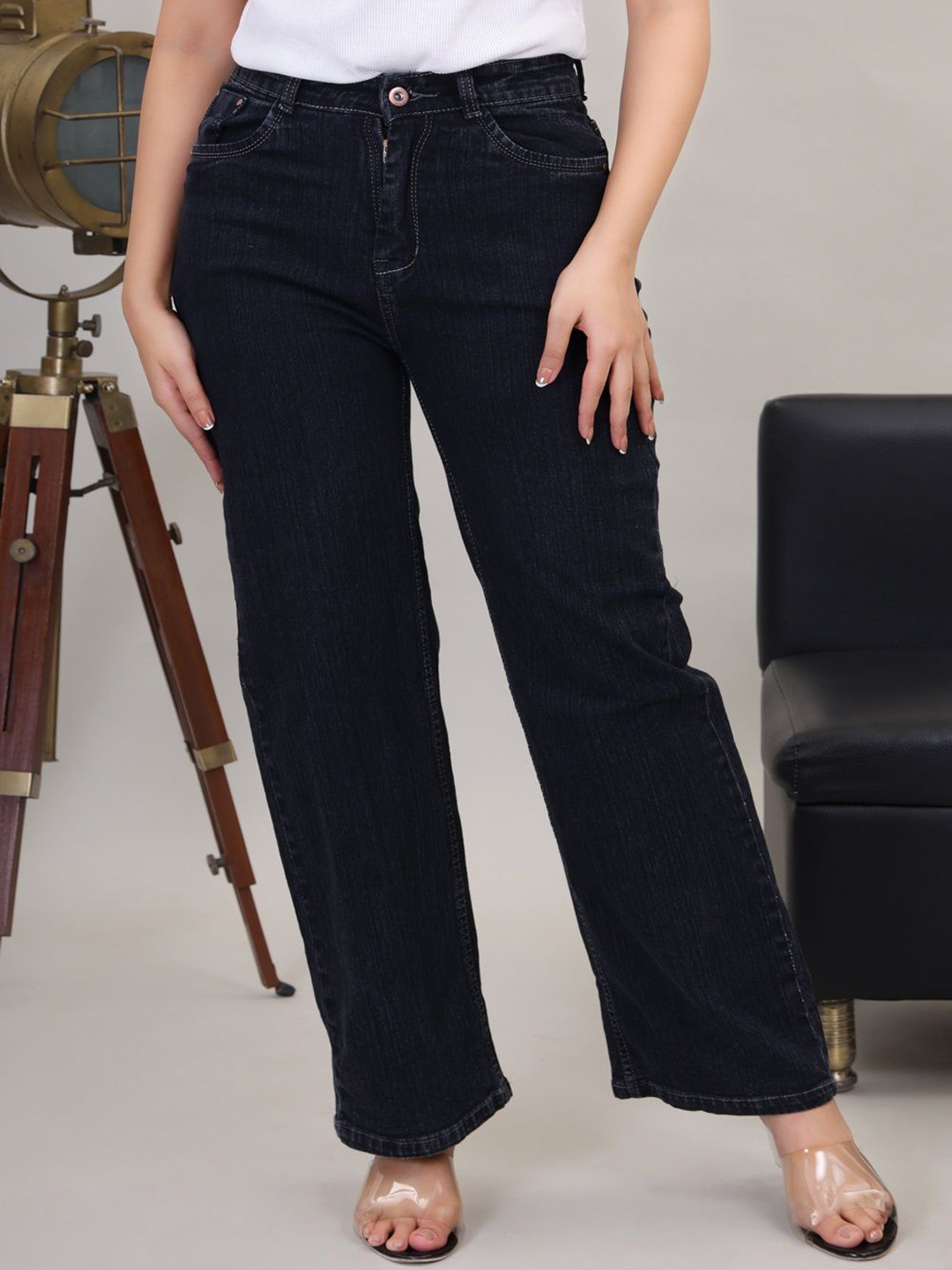 

SMVDENTERPRISES Women Straight Fit High-Rise Stretchable Jeans, Black