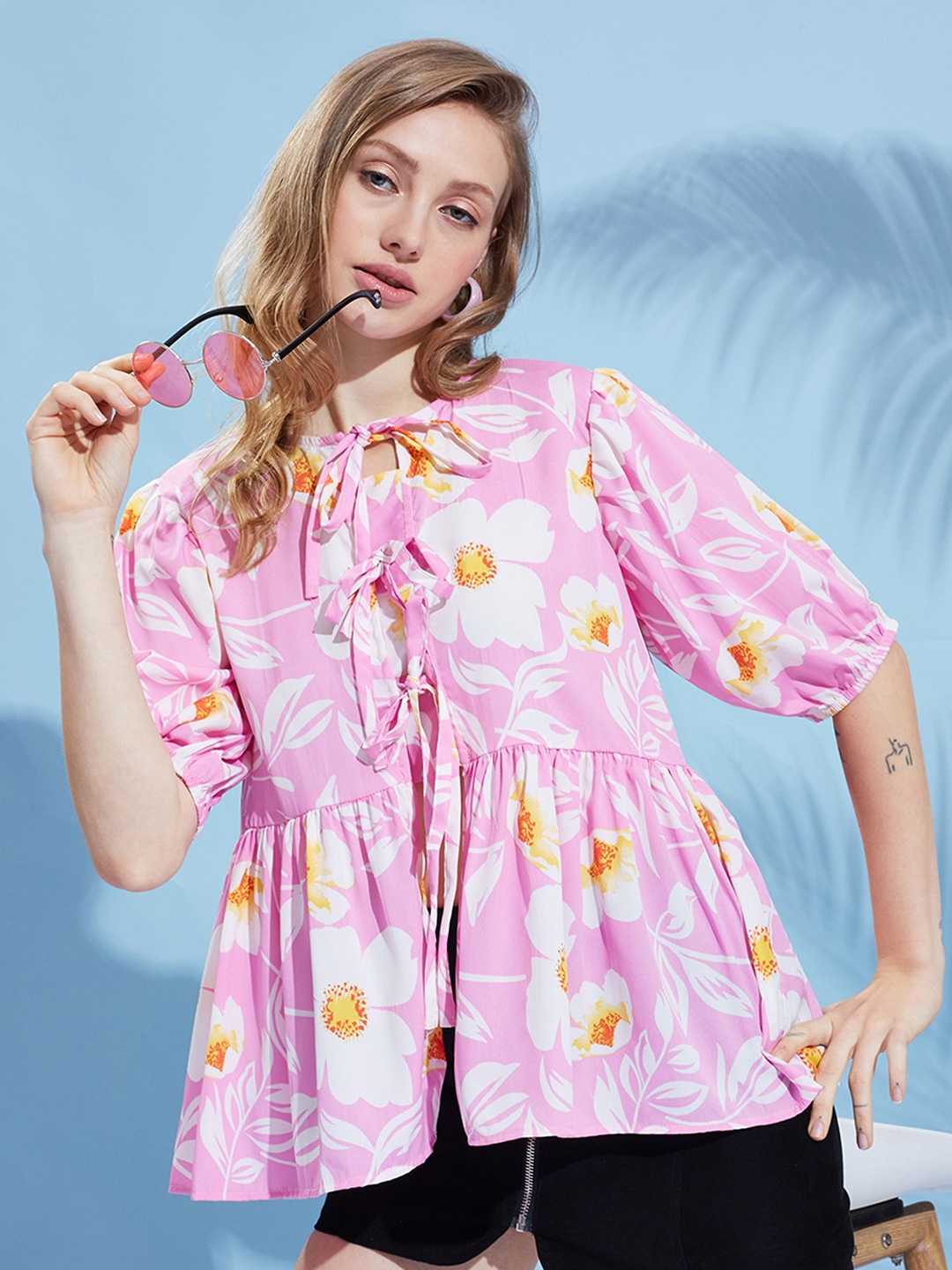 

DressBerry Floral Printed Crepe Top, Pink