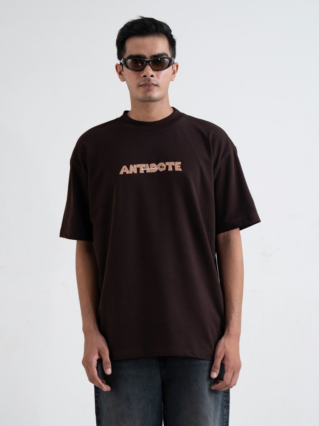 Main Character India Unisex Typography Printed Round Neck Cotton Oversized T-shirt, Brown